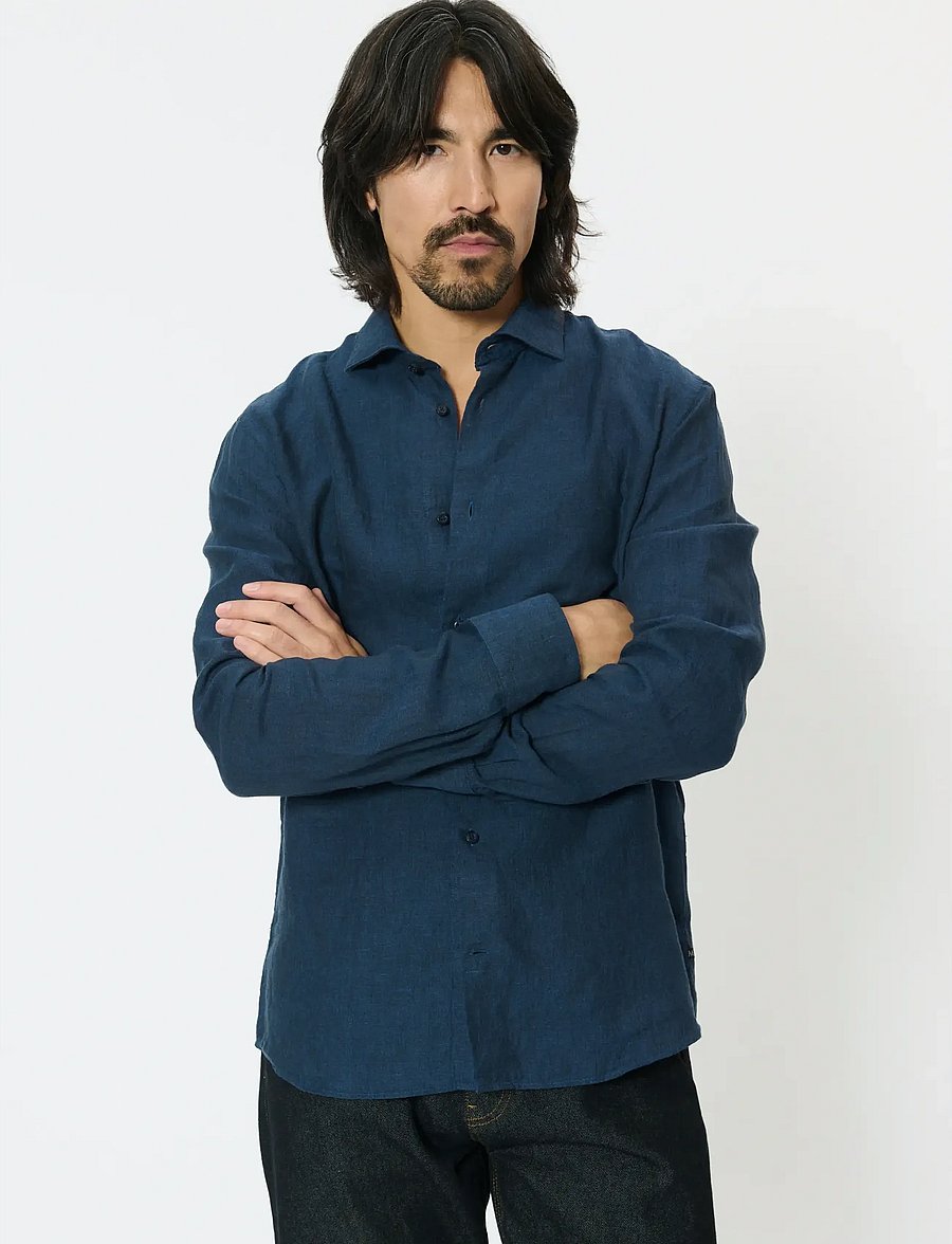 Matinique - MAmarc short - linen shirts - dark navy - 0