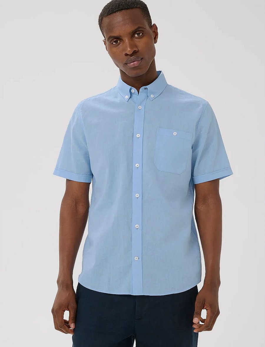 Matinique - MAtrostol BD SS - linen shirts - chambray blue - 0