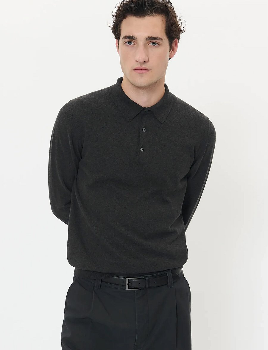Matinique - MAklint OC - long-sleeved knitted polos - dark grey melange - 0