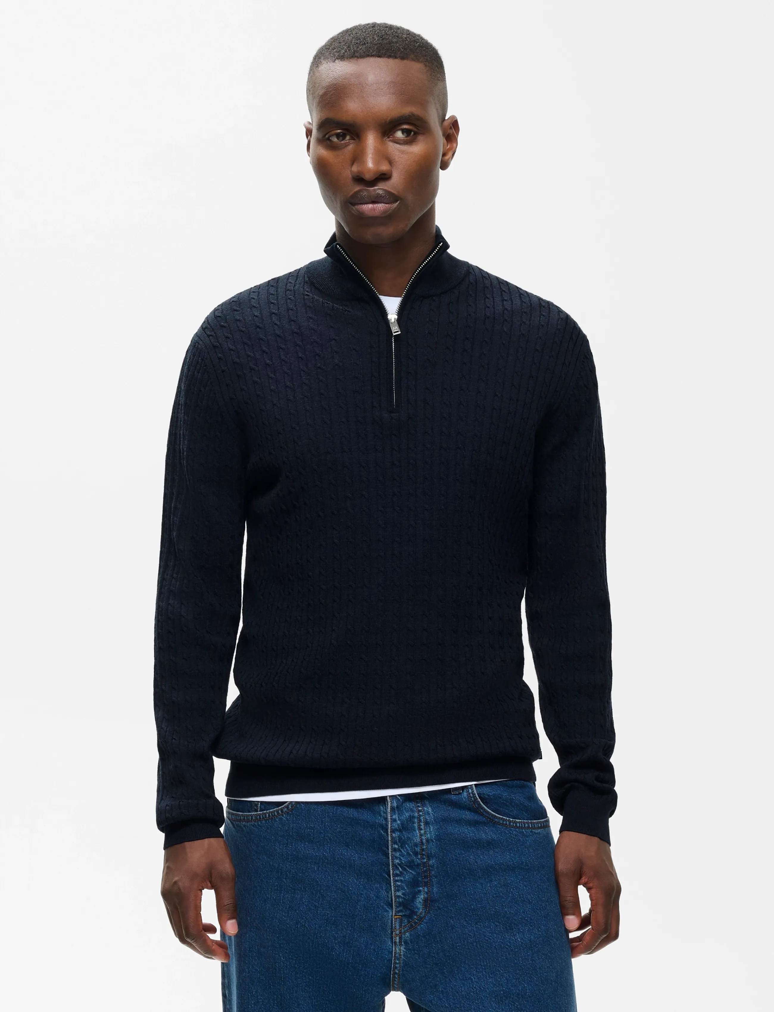 Matinique Mamason Sz Cabel, L, Knitwear, Marineblau - Half Zip Jumpers, Männerswear