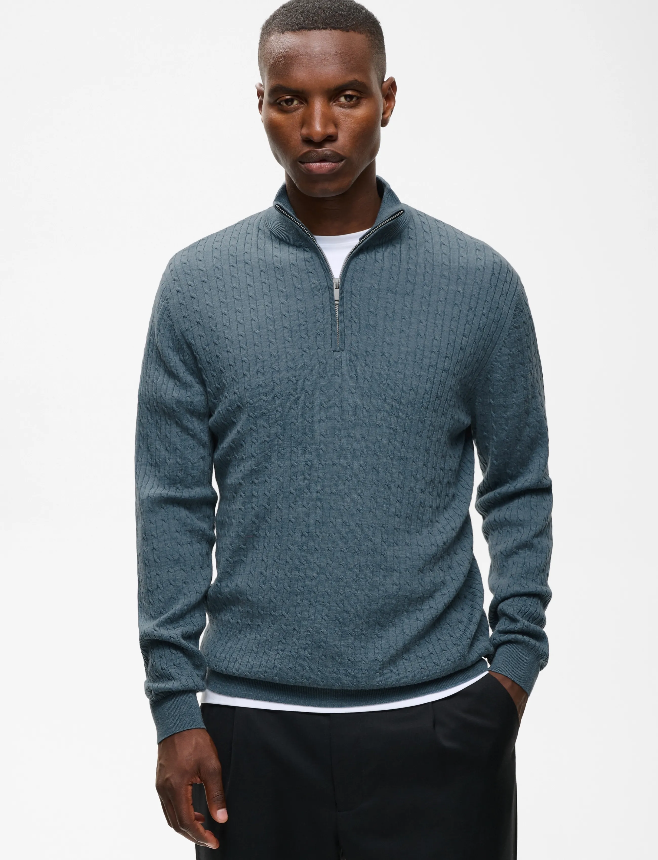 Matinique Mamason Sz Cabel, 3XL, Knitwear, Blau - Half Zip Jumpers, Männerswear