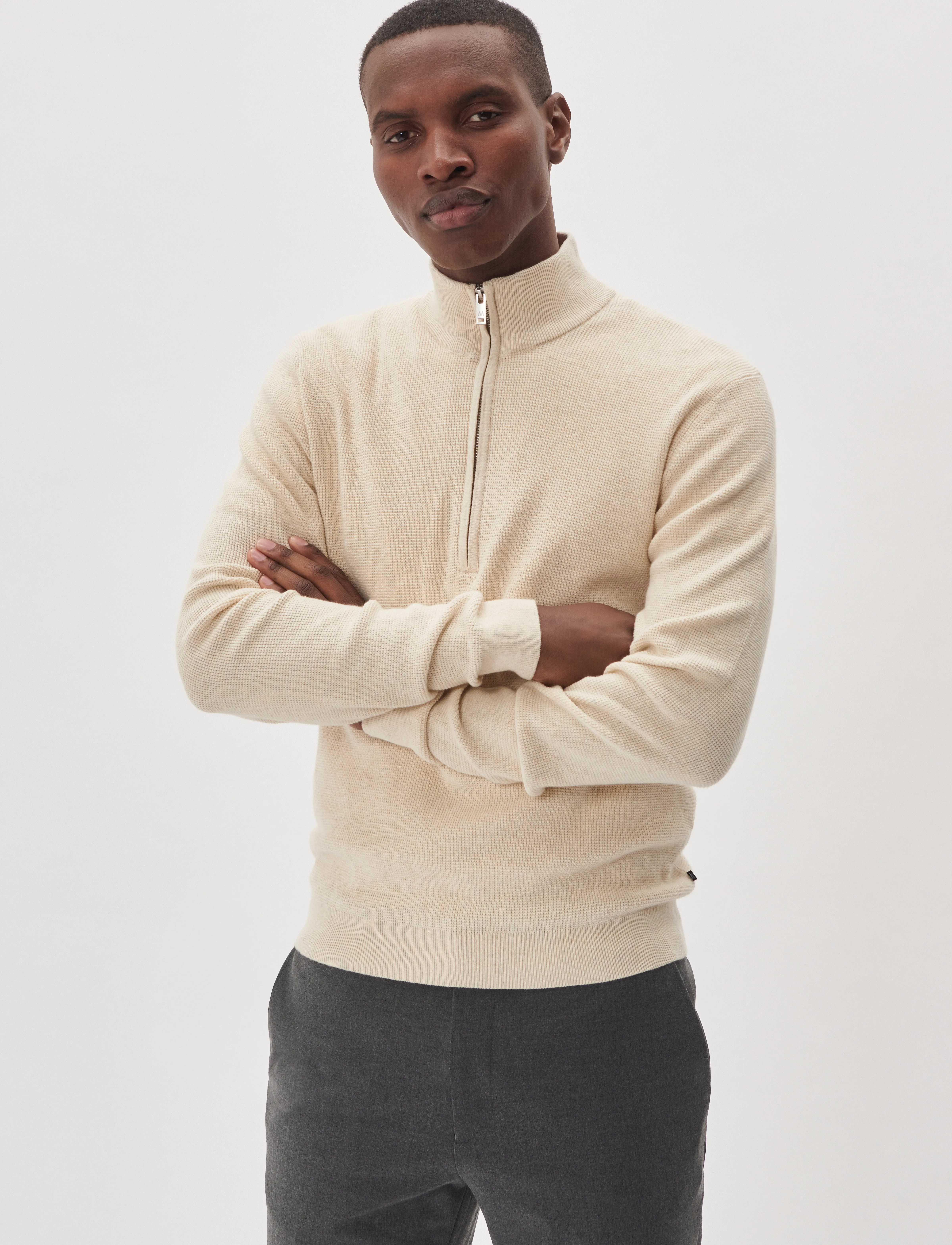 Matinique MAlagoon Z - Pullover mit halbem Reißverschluss - OYSTER GRAY MELANGE / beige