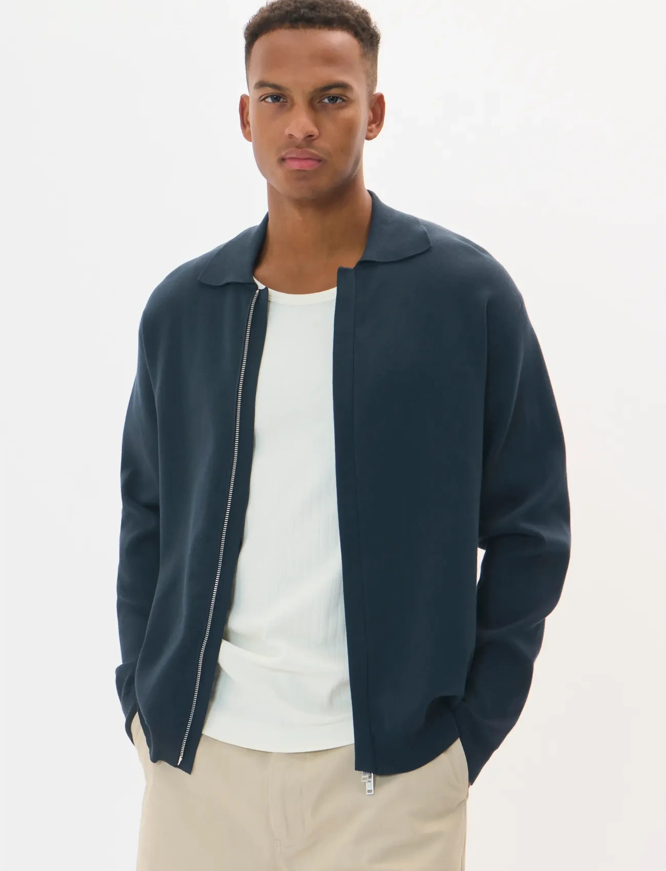 Matinique Masantiago, Mænd, Strikket Jakke Med Krave, Navy, Str: L