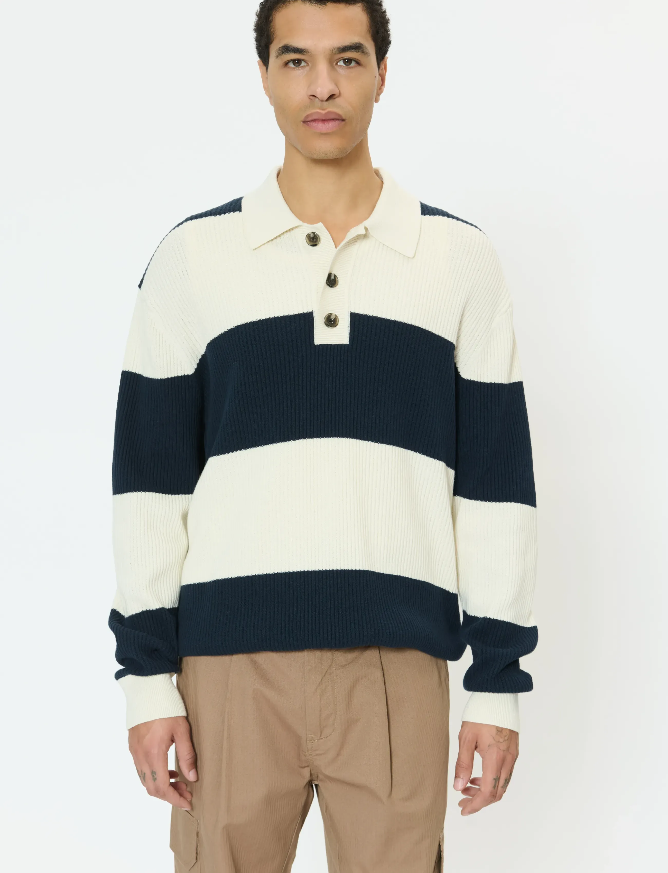 Matinique Marugbo, Mænd, Stribet Strikket Poloshirt, Navy, Str: S