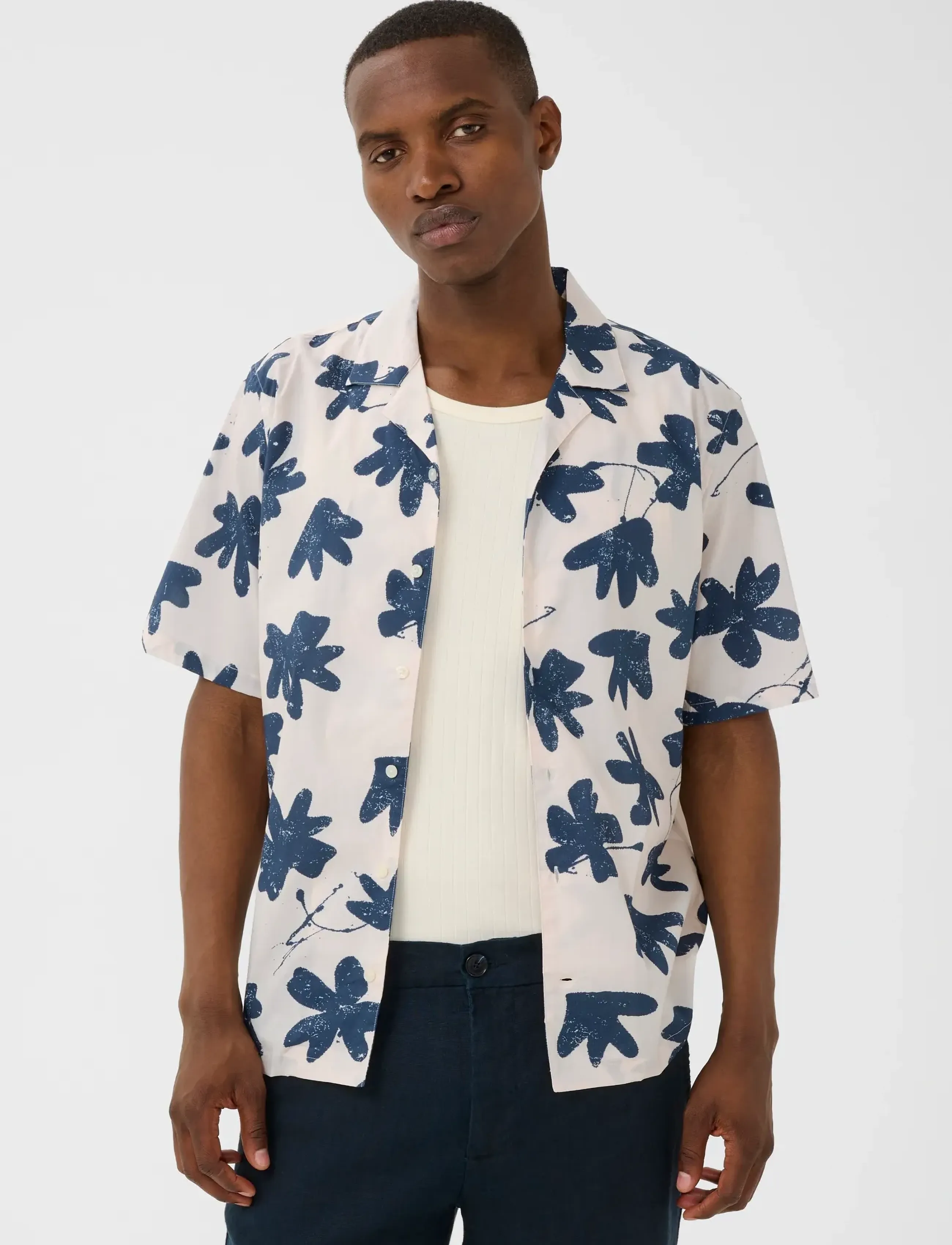 Matinique Maklampo, Mænd, Blomstret Kortærmet Skjorte, Cream, Str: XL