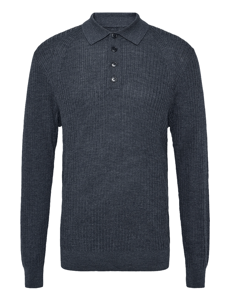 Matinique - MAkerone N - poloer i strik med lange ærmer - blue nights melange - 1