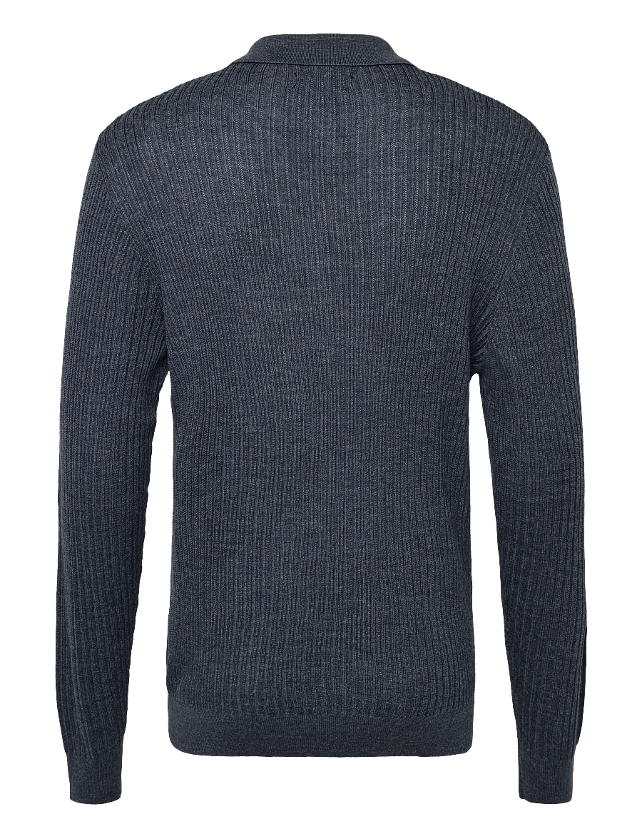 Matinique - MAkerone N - poloer i strik med lange ærmer - blue nights melange - 2
