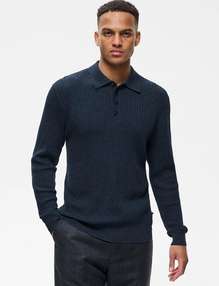 Matinique - MAkerone N - poloer i strik med lange ærmer - blue nights melange - 0