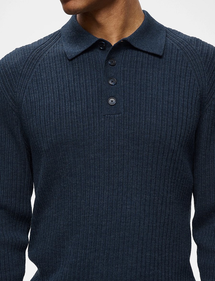 Matinique - MAkerone N - poloer i strik med lange ærmer - blue nights melange - 4