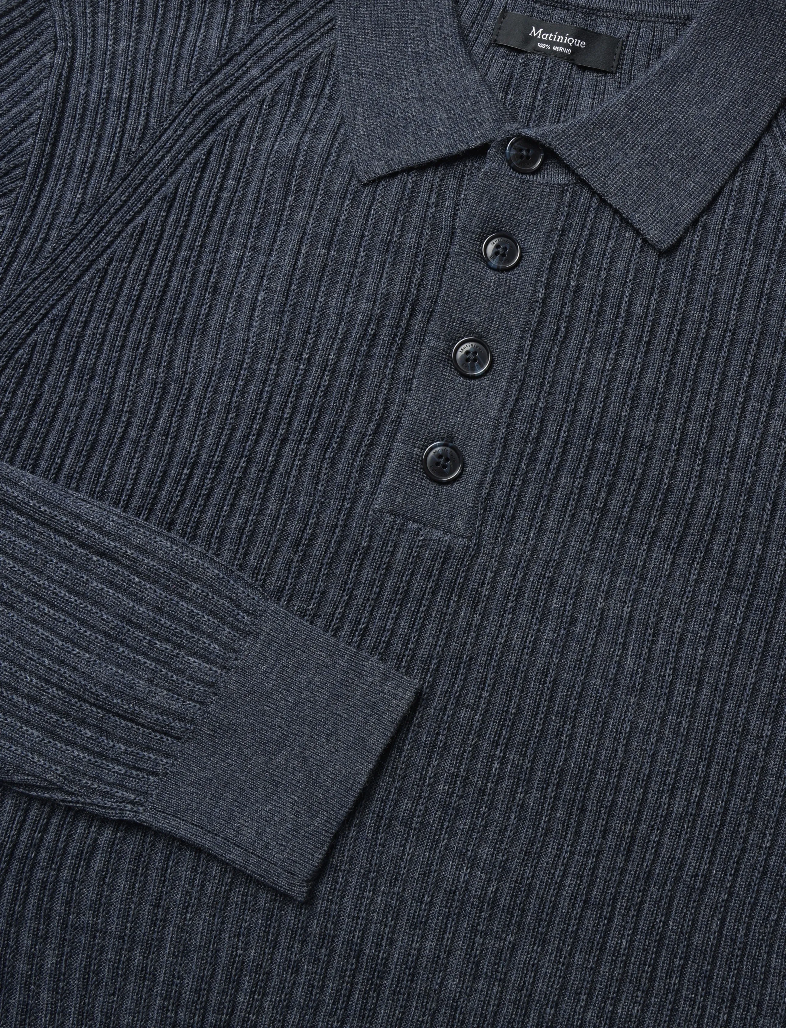 Matinique - MAkerone N - poloer i strik med lange ærmer - blue nights melange - 5