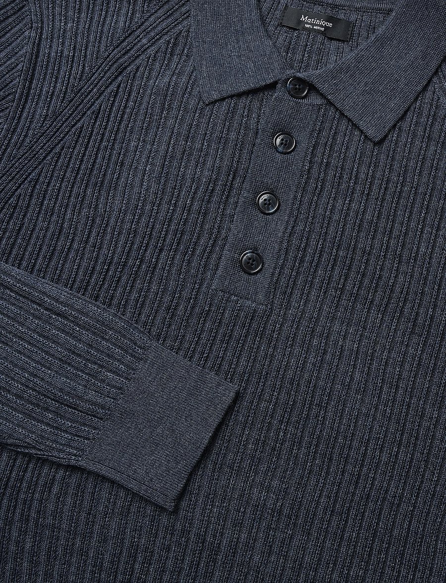 Matinique - MAkerone N - poloer i strik med lange ærmer - blue nights melange - 5