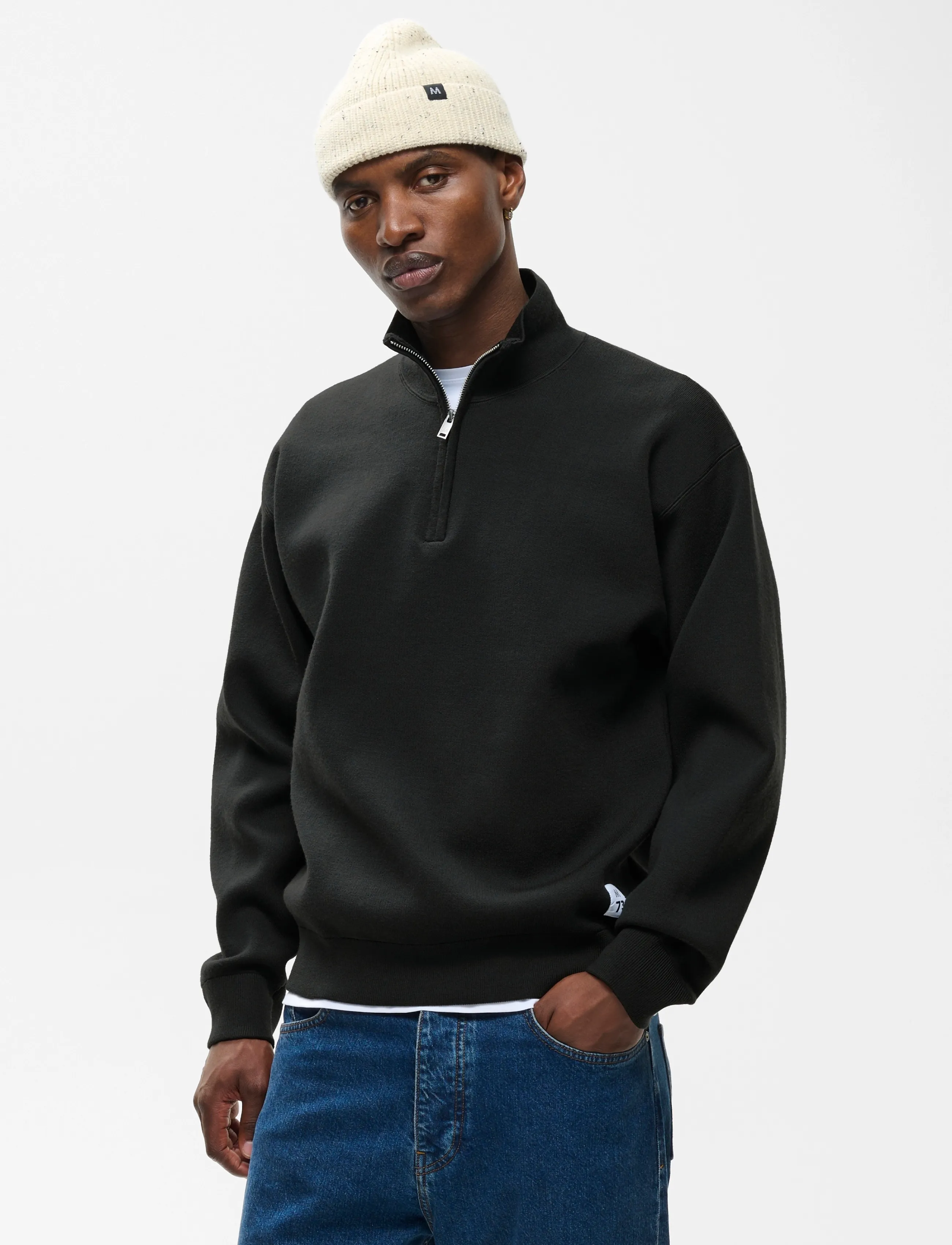 Matinique Masweatio Z 73, L, Knitwear, Schwarz - Half Zip Jumpers, Männerswear