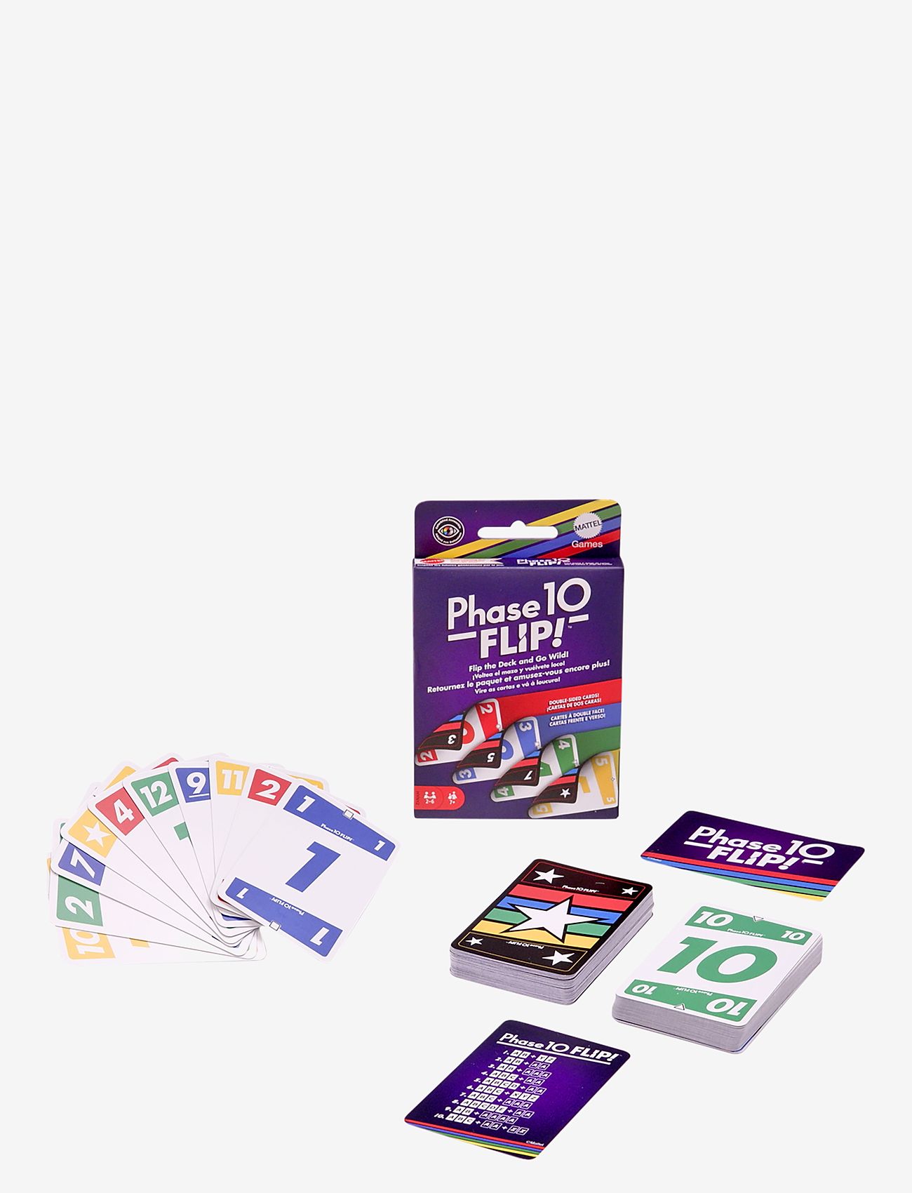 Mattel Games - Games Phase 10 Flip Card Game, Classic Family Card Game with Double-Sided Cards for 2-6 Players - kortspil - multicolor - 2