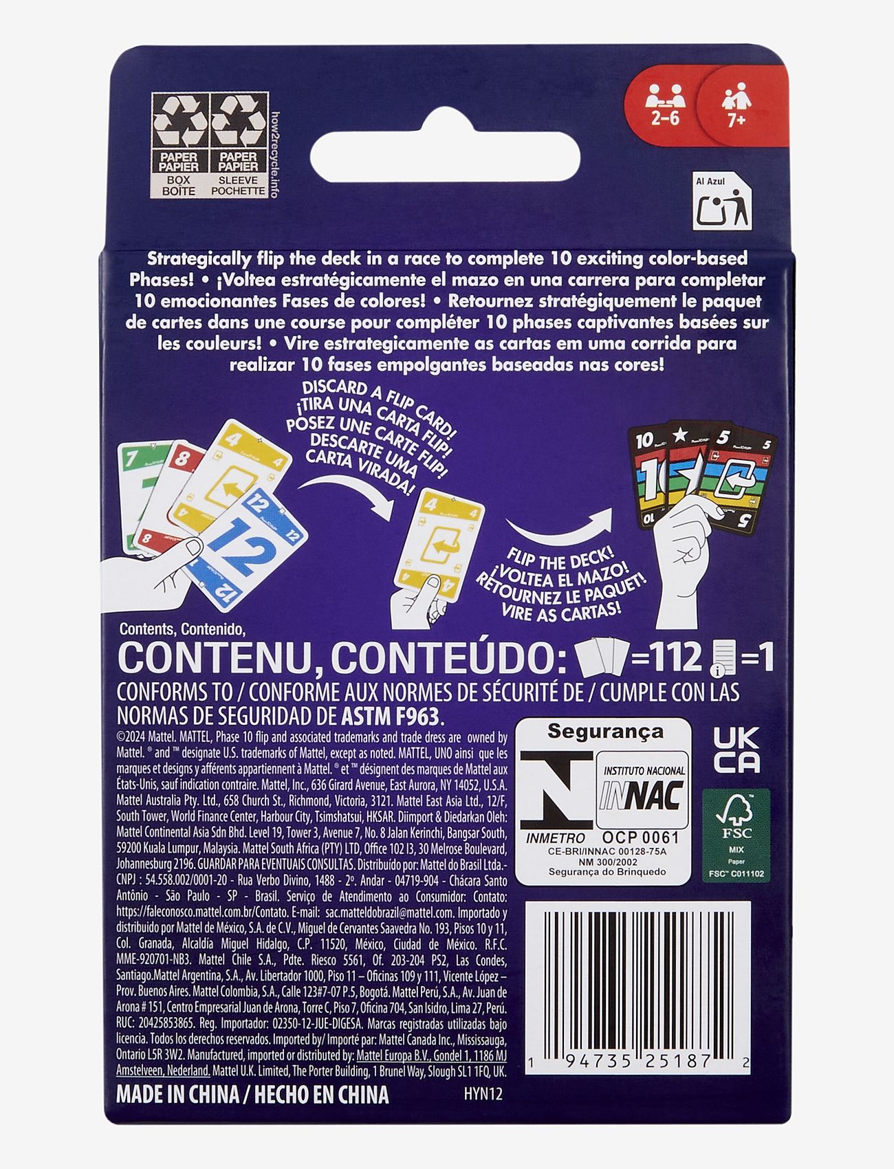 Mattel Games - Games Phase 10 Flip Card Game, Classic Family Card Game with Double-Sided Cards for 2-6 Players - kortspil - multicolor - 1