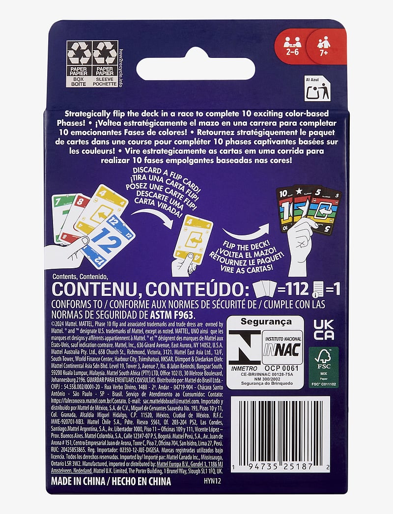 Mattel Games - Games Phase 10 Flip Card Game, Classic Family Card Game with Double-Sided Cards for 2-6 Players - kortaspil - multicolor - 1