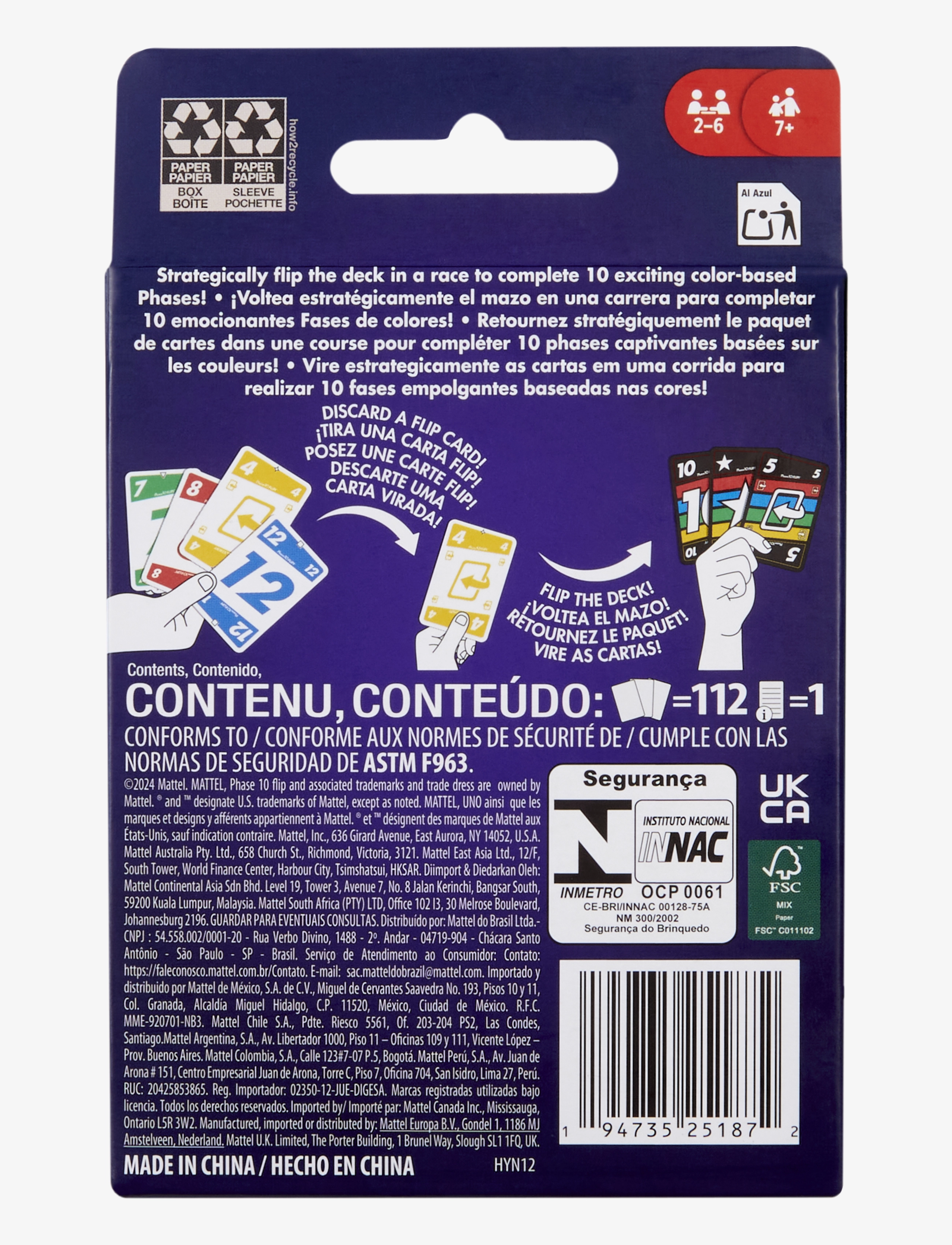 Mattel Games - Games Phase 10 Flip Card Game, Classic Family Card Game with Double-Sided Cards for 2-6 Players - kaartspellen - multicolor - 1
