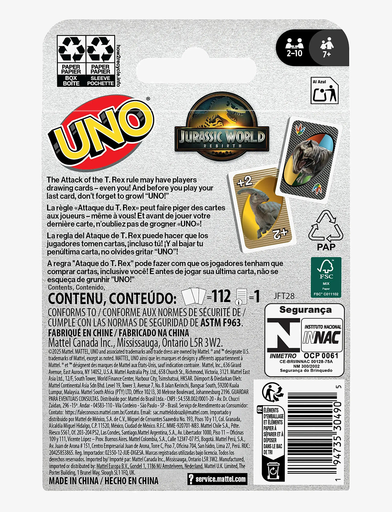Mattel Games - Games UNO Jurassic World Rebirth Card Game for Kids, Family & Adult Game Nights - card games - multi color - 5