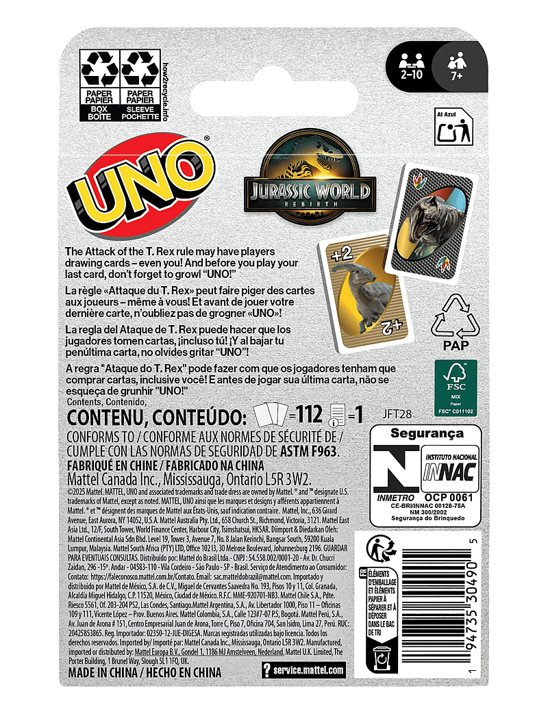 Mattel Games - Games UNO Jurassic World Rebirth Card Game for Kids, Family & Adult Game Nights - kortaspil - multi color - 5