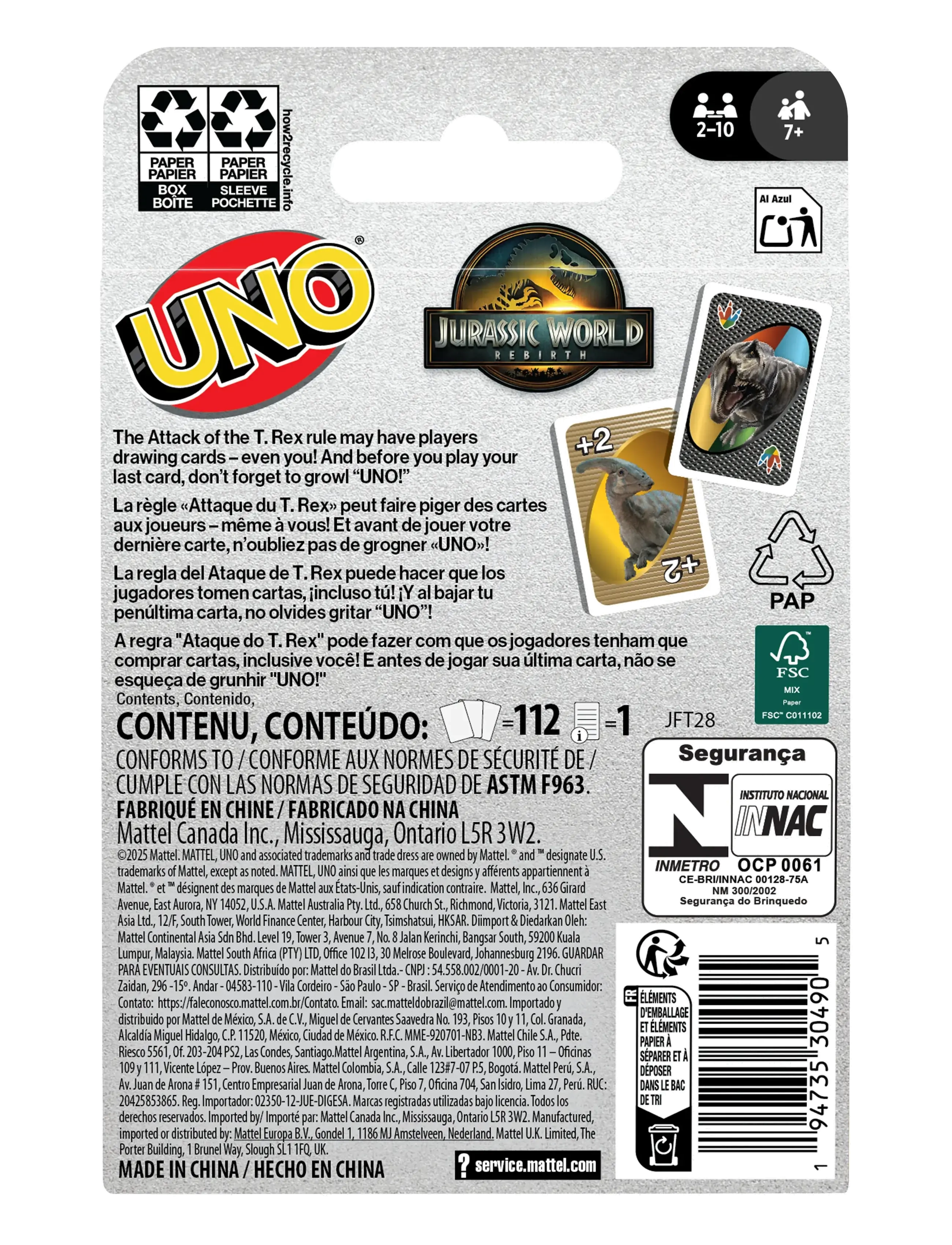 Mattel Games - Games UNO Jurassic World Rebirth Card Game for Kids, Family & Adult Game Nights - kortspel - multi color - 5