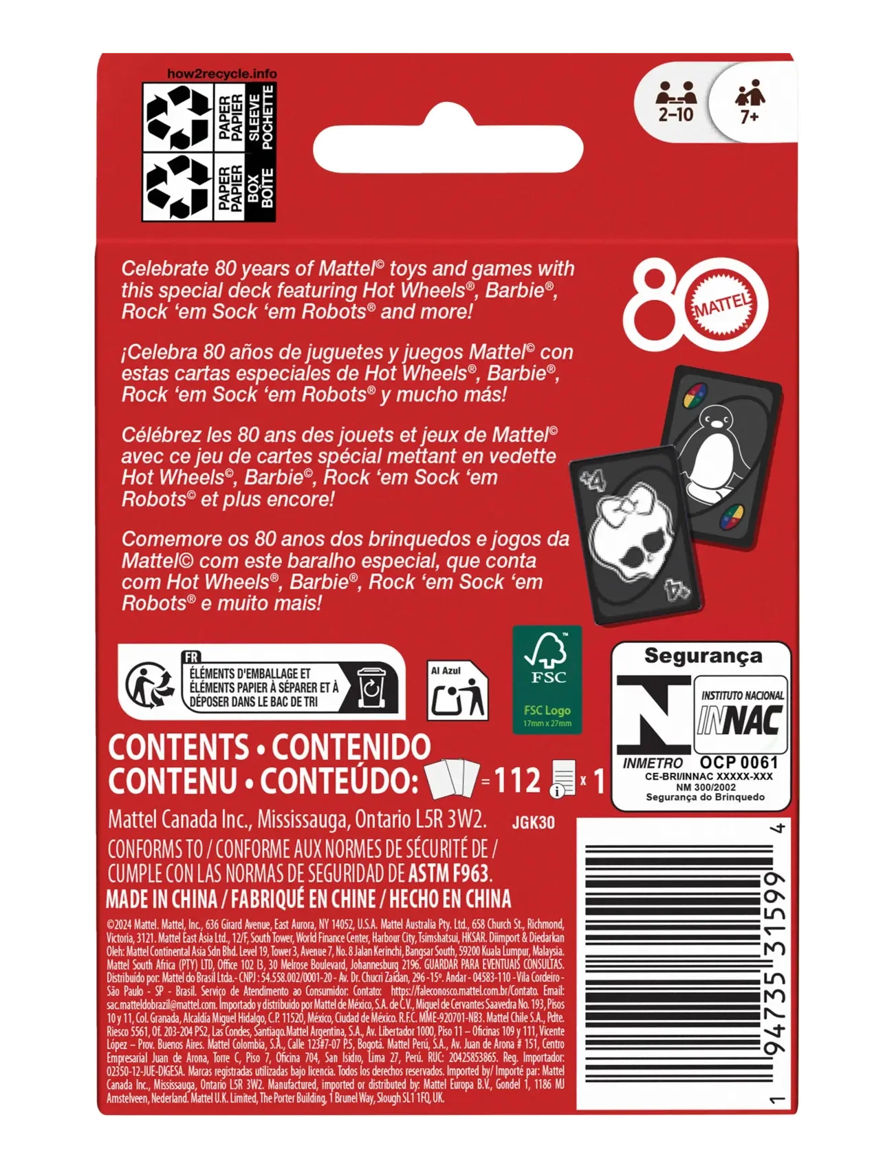 Mattel Games - Games UNO 80th Ruby Red Card Game for Kids & Family Night - card games - multi color - 5