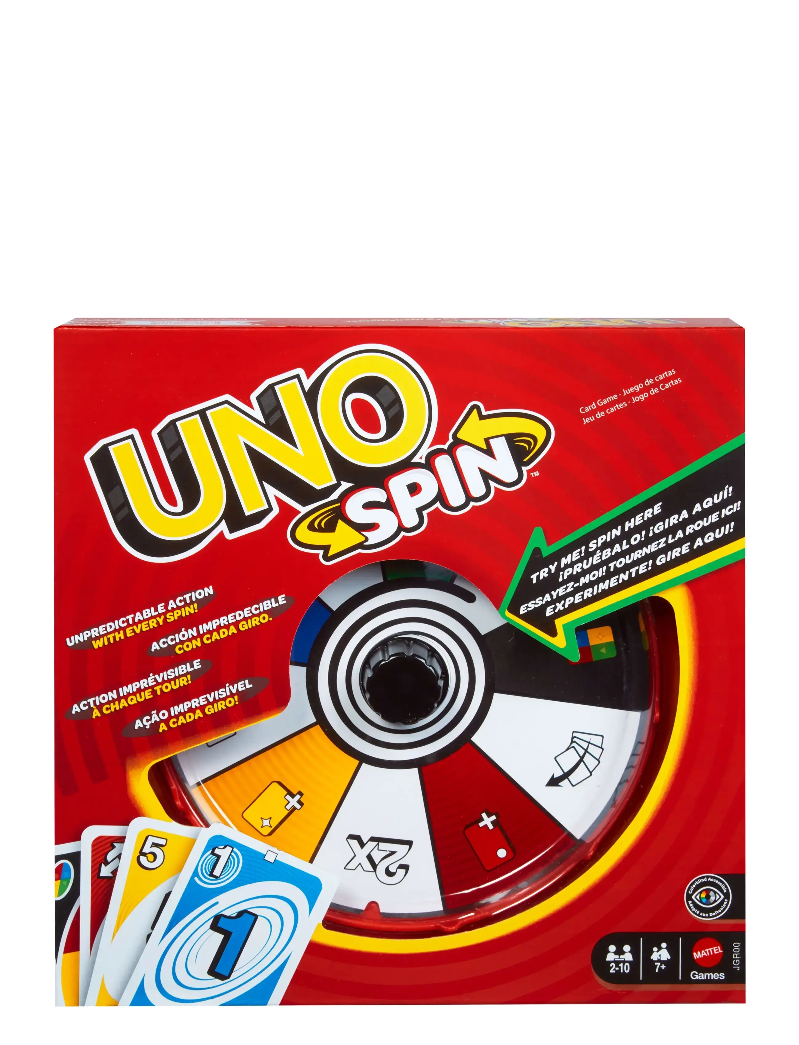 Games UNO Spin Card Game for Kid, Adult & Family Nights, Classic Play with Spinner - MULTI COLOR