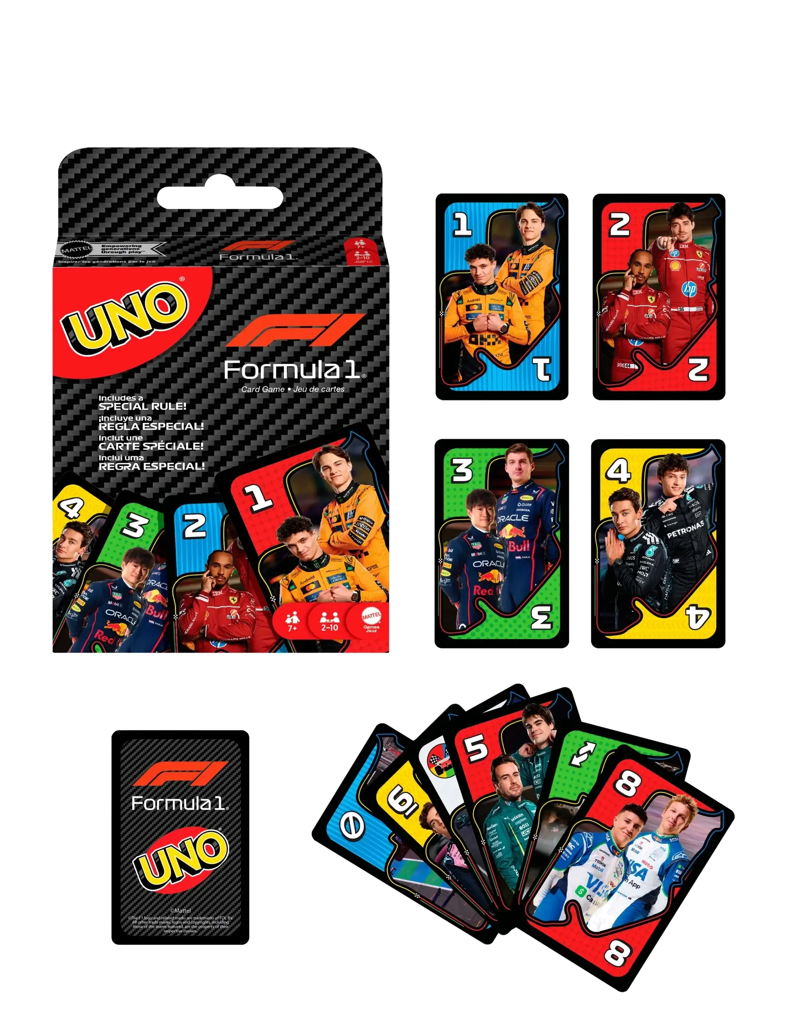 Mattel Games - Games UNO F1 Card Game with Themed Deck & Special Rule for Kids, Adults, Family Nights & Travel - multicolor - 2