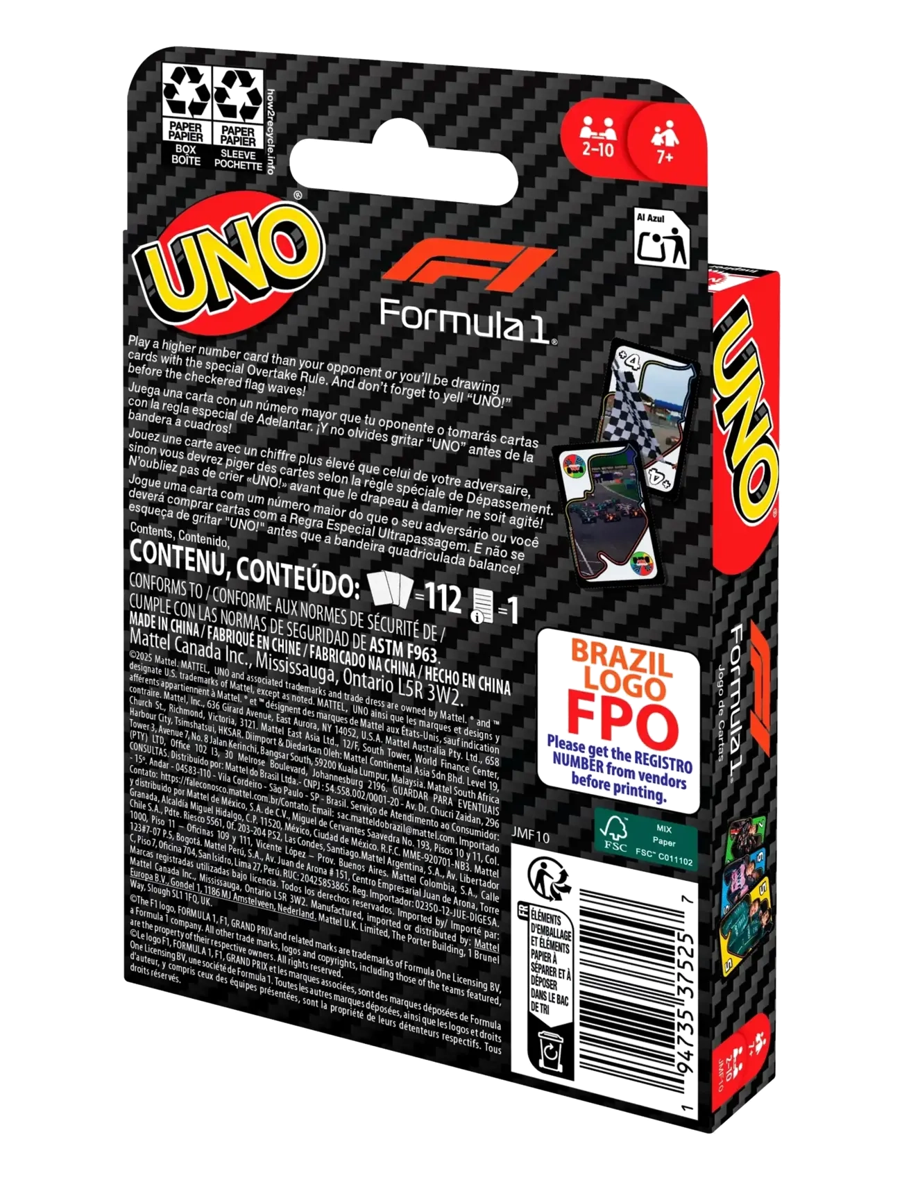 Mattel Games - Games UNO F1 Card Game with Themed Deck & Special Rule for Kids, Adults, Family Nights & Travel - multicolor - 4