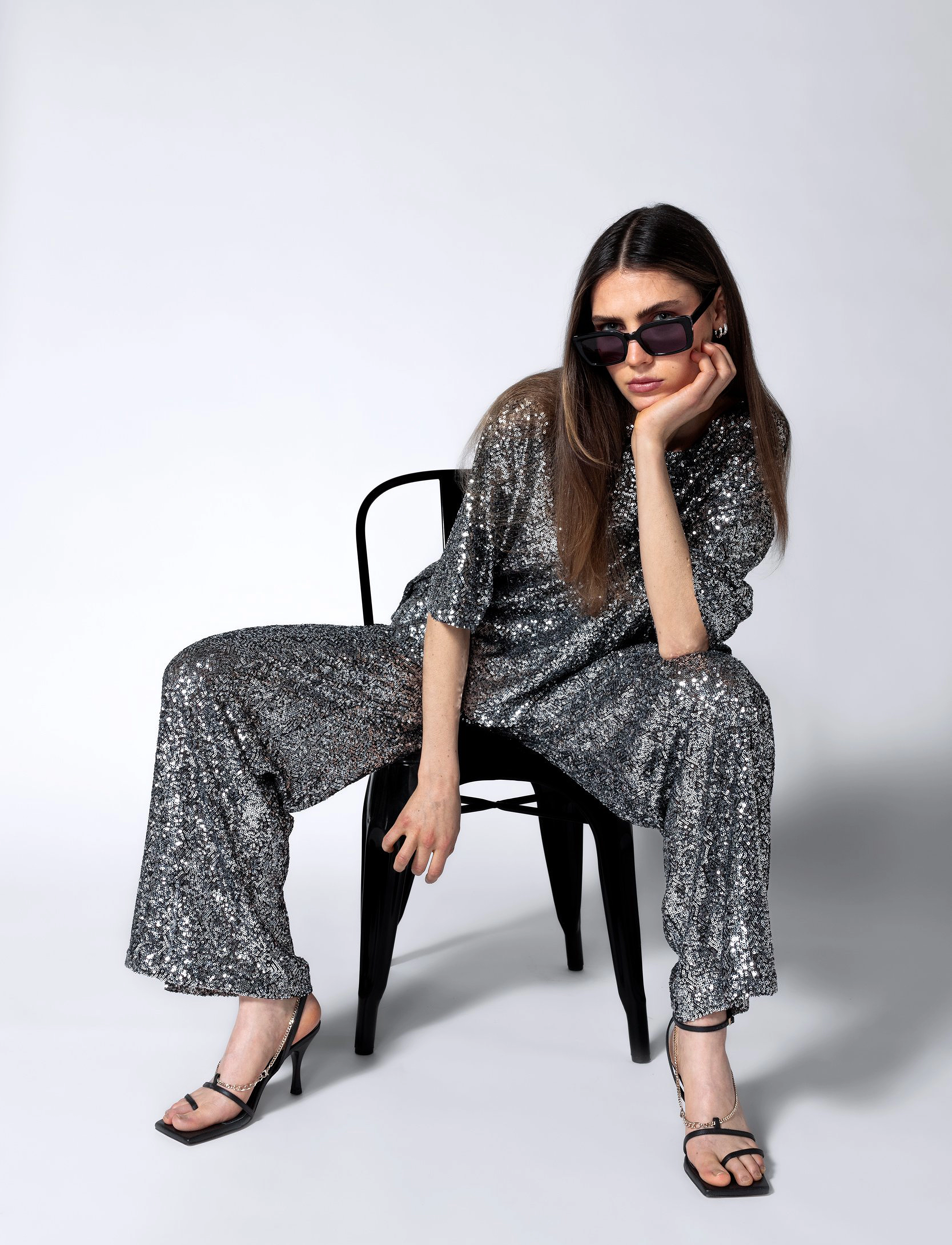MAUD - Sandra Trouser - wide leg trousers - silver - 4