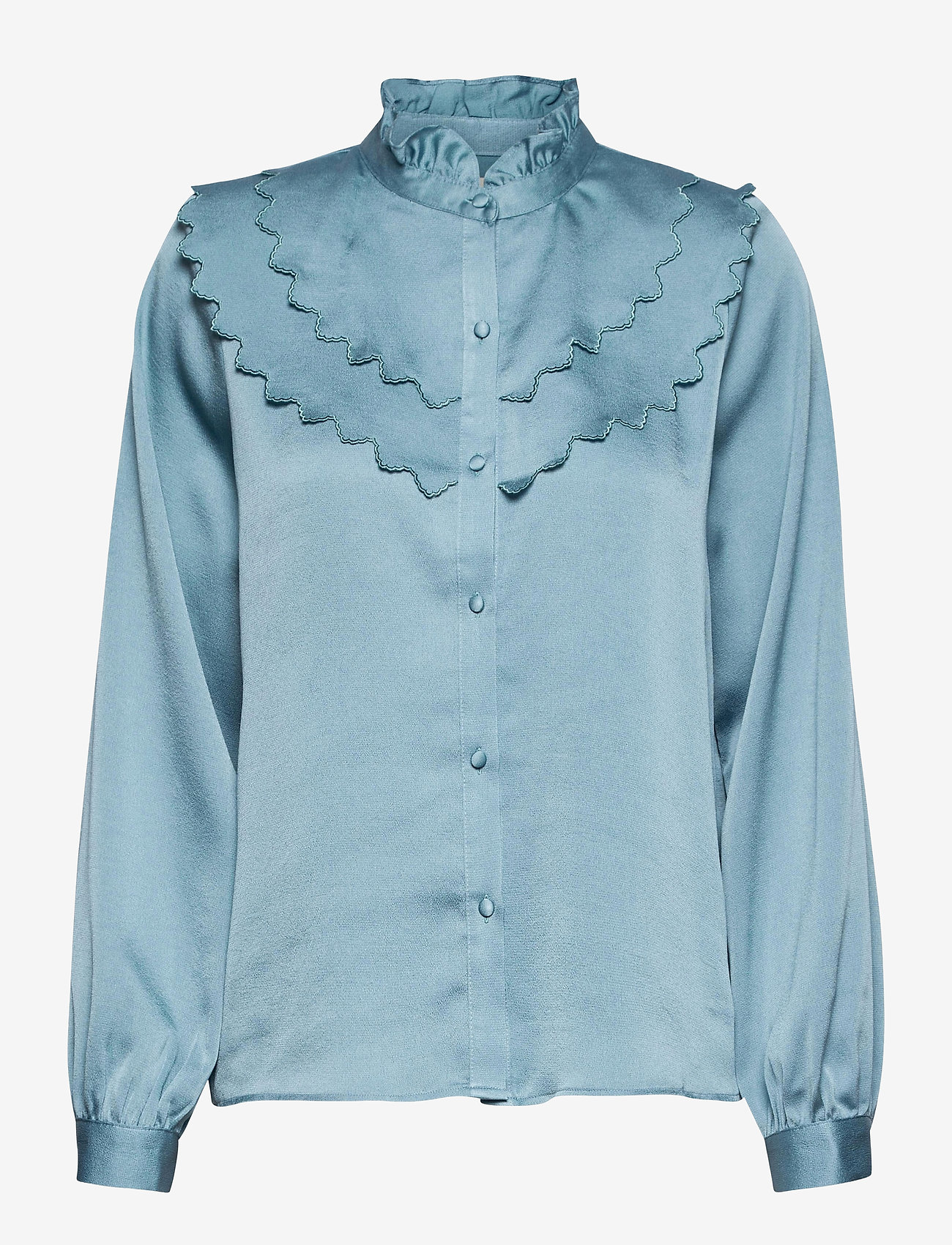Layered Ruffle Blouse - BLUE FOG