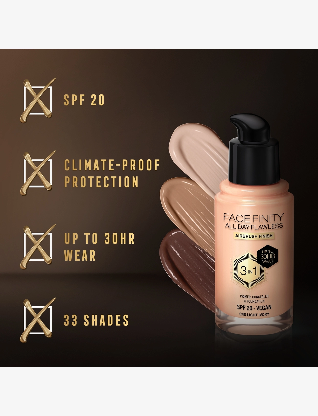 Max Factor - All Day Flawless 3in1 Foundation - festkläder till outletpriser - 050 natural - 3