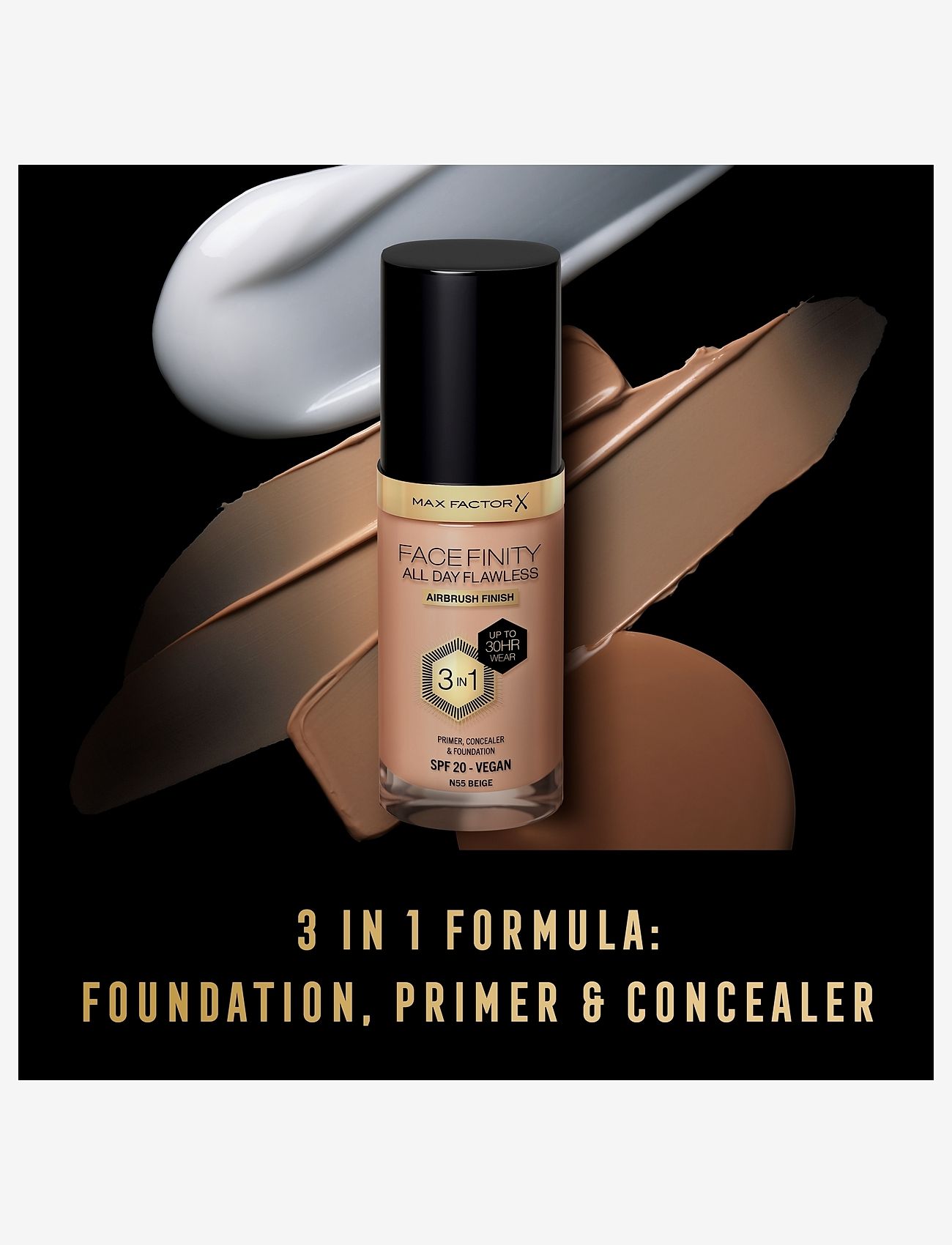 Max Factor - All Day Flawless 3in1 Foundation - smink - n55 beige - 4