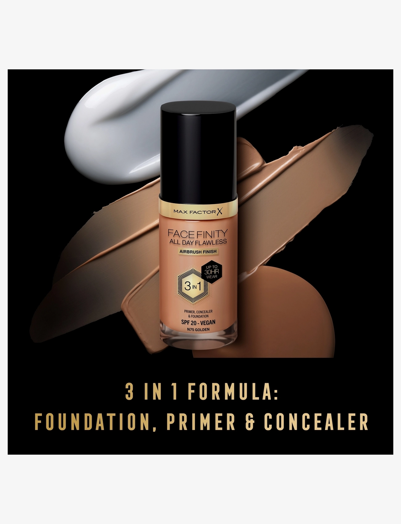 Max Factor - All Day Flawless 3in1 Foundation  75 Golden - juhlamuotia outlet-hintaan - 075 golden - 4