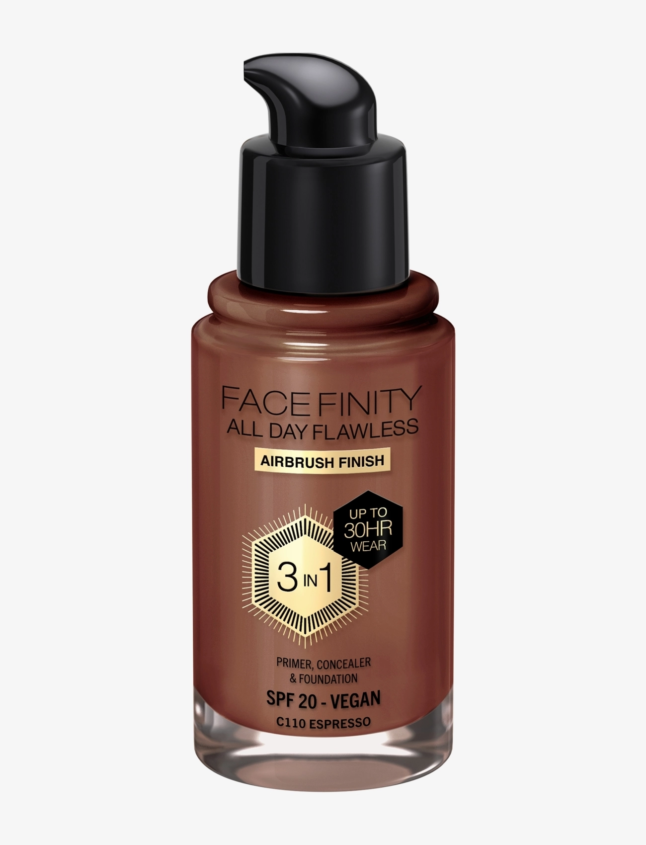 Max Factor - All Day Flawless 3in1 Foundation - juhlamuotia outlet-hintaan - 110 espresso - 3