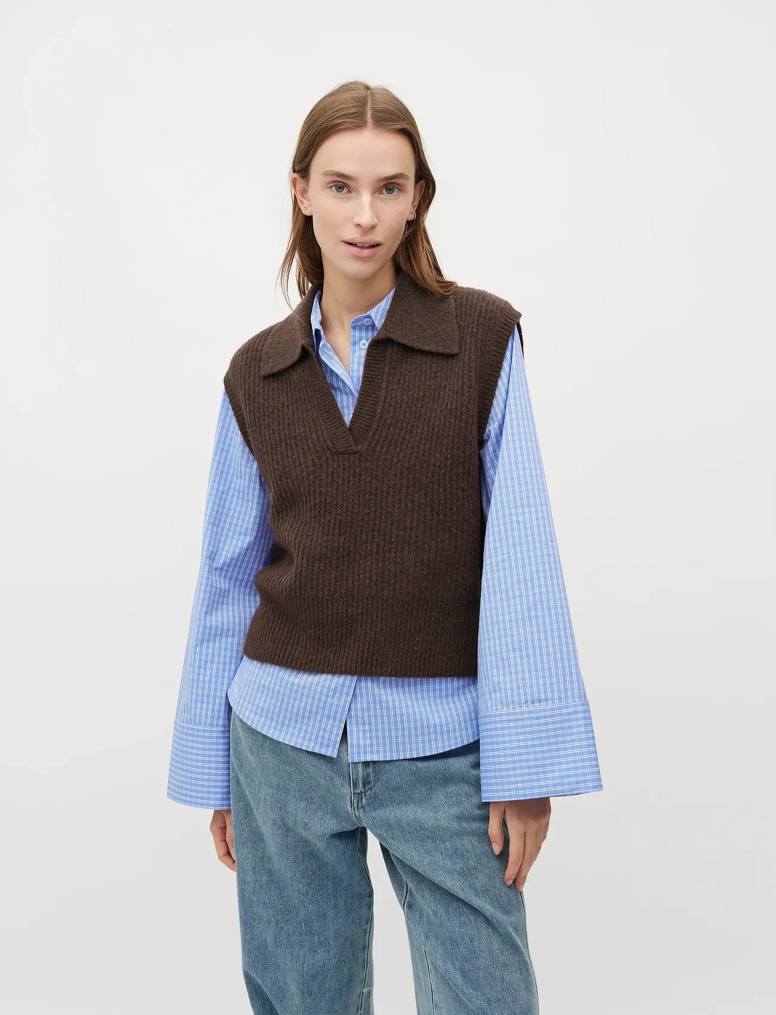 mbyM Ritika-M, Kvinder, Polo Strikvest, Brun, Str: XS