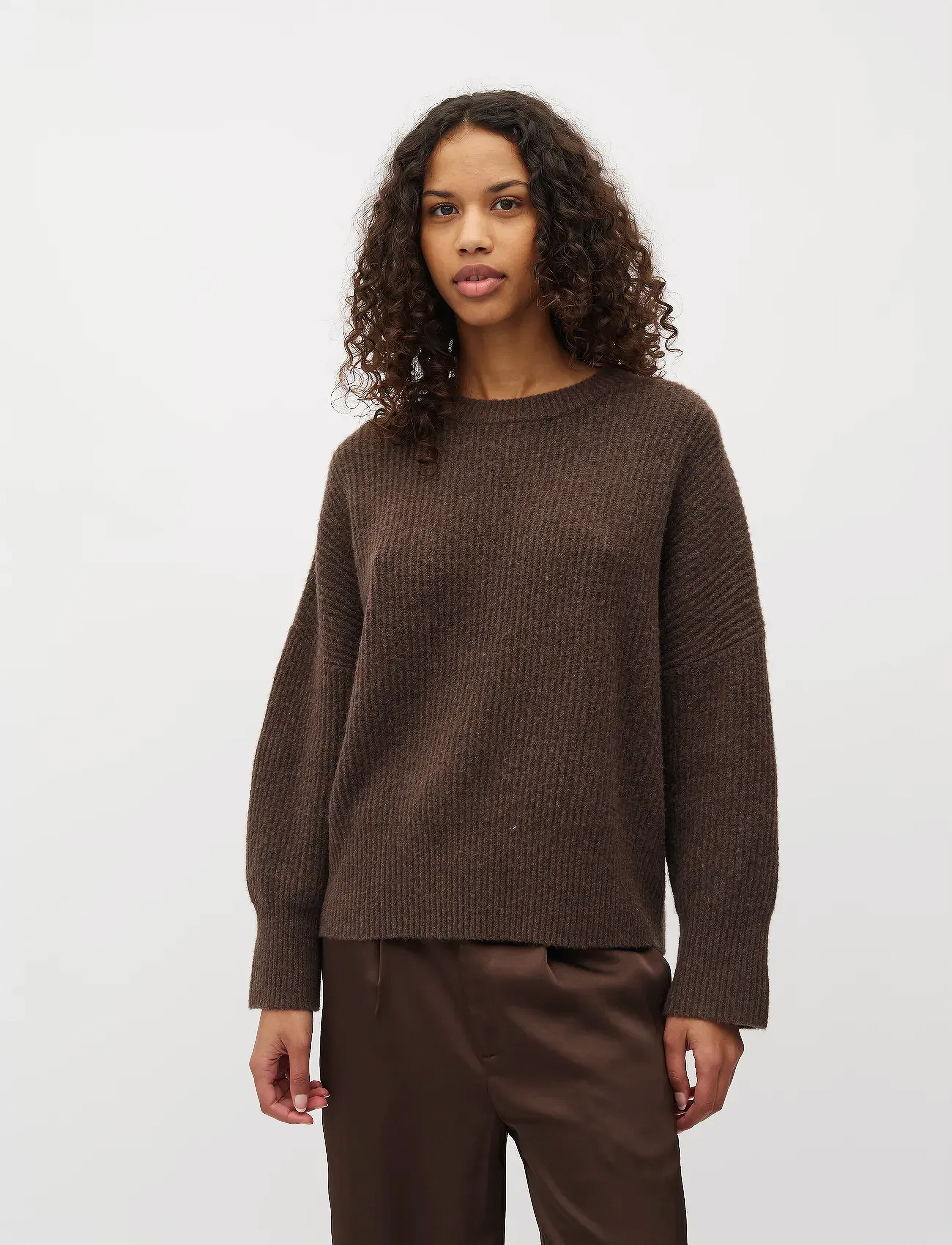 mbyM Gillian, Kvinder, Ribstrikket Sweater, Brun, Str: M/L