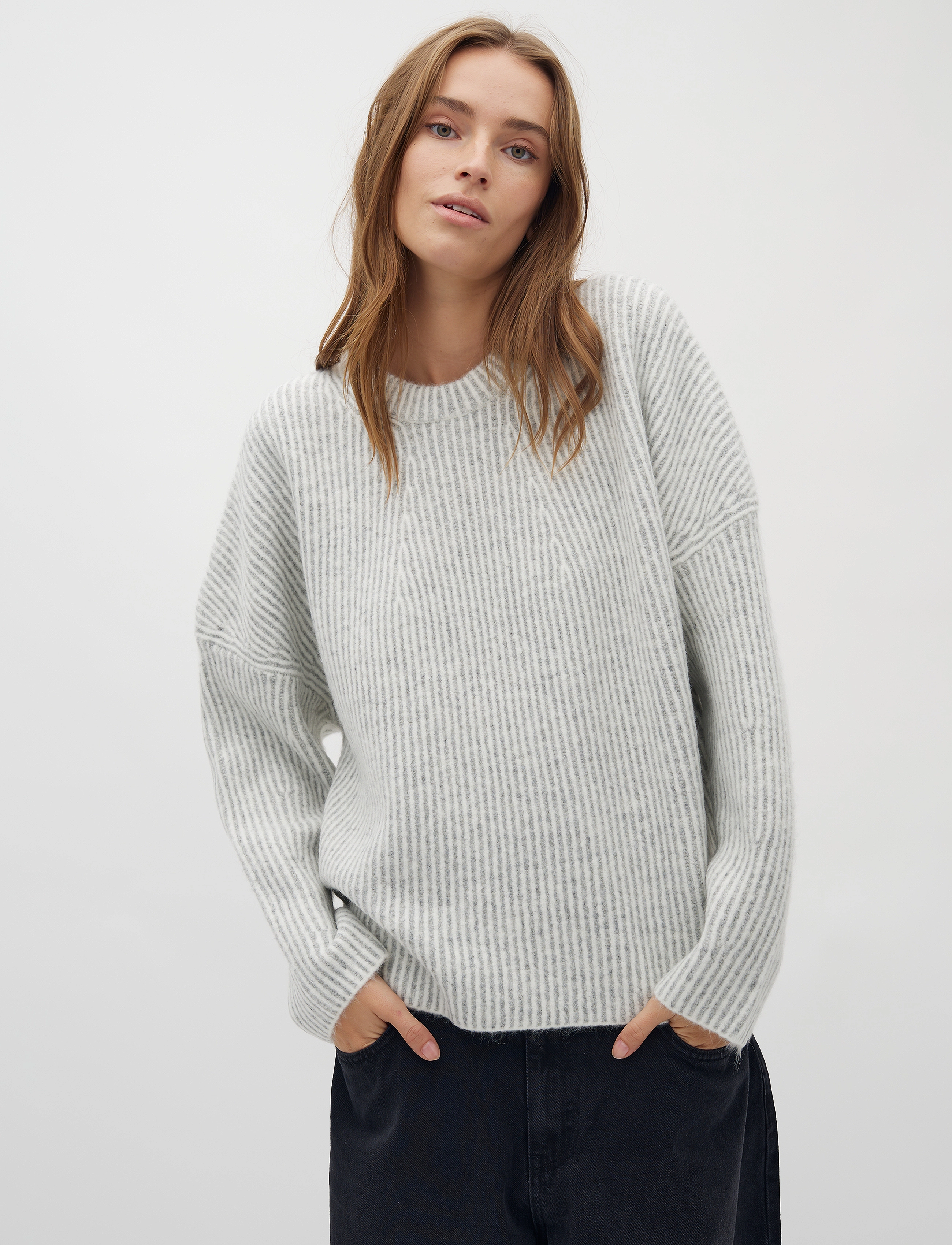 mbyM Gillian Contrast-M - Strickmode - LIGHT GREY MIX / grey