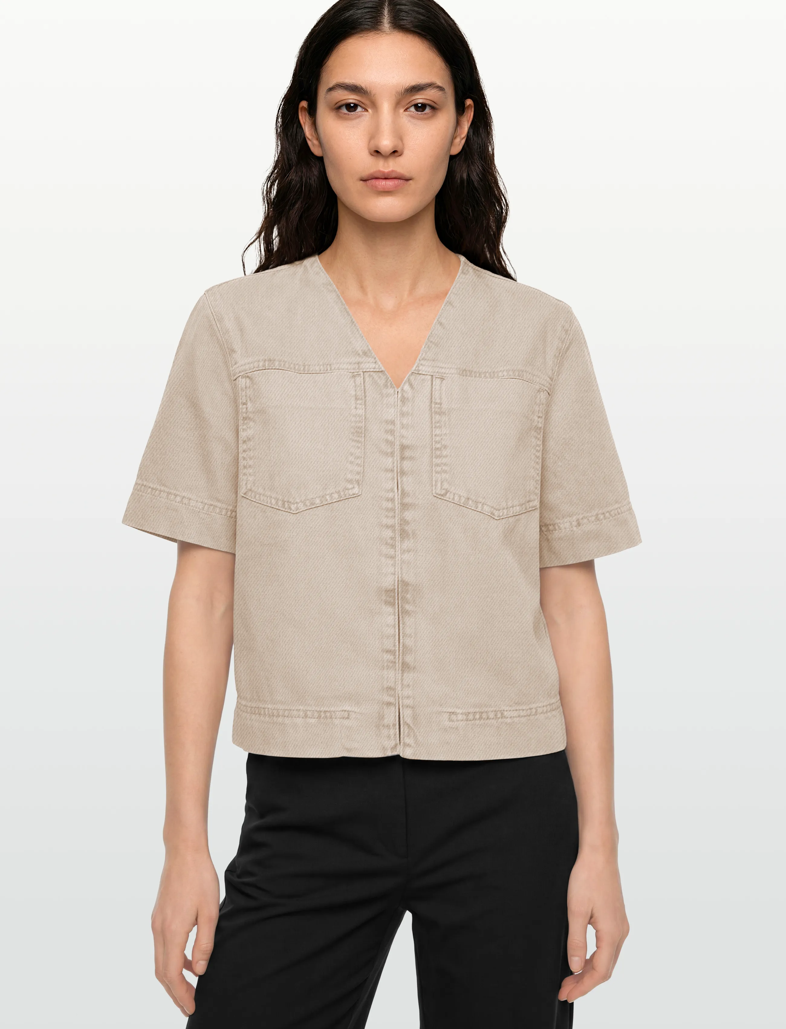 mbyM - Reela-M - short-sleeved shirts - beige washed denim - 3