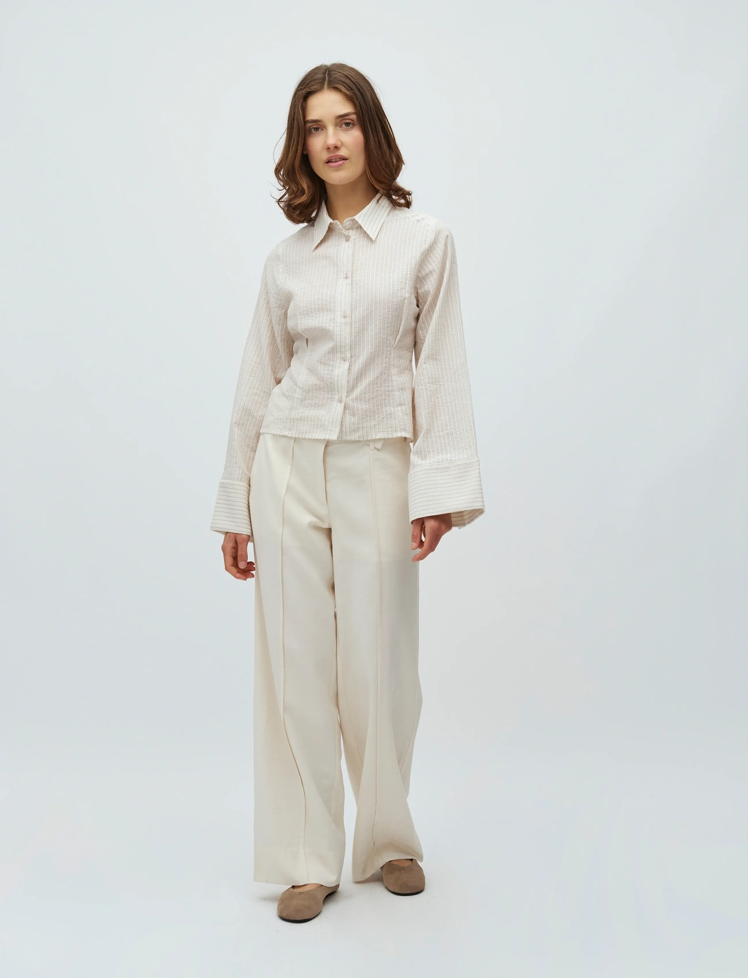 mbyM Kalanna-M - Shirts - WHITE FEATHER GREY STRIPE / beige