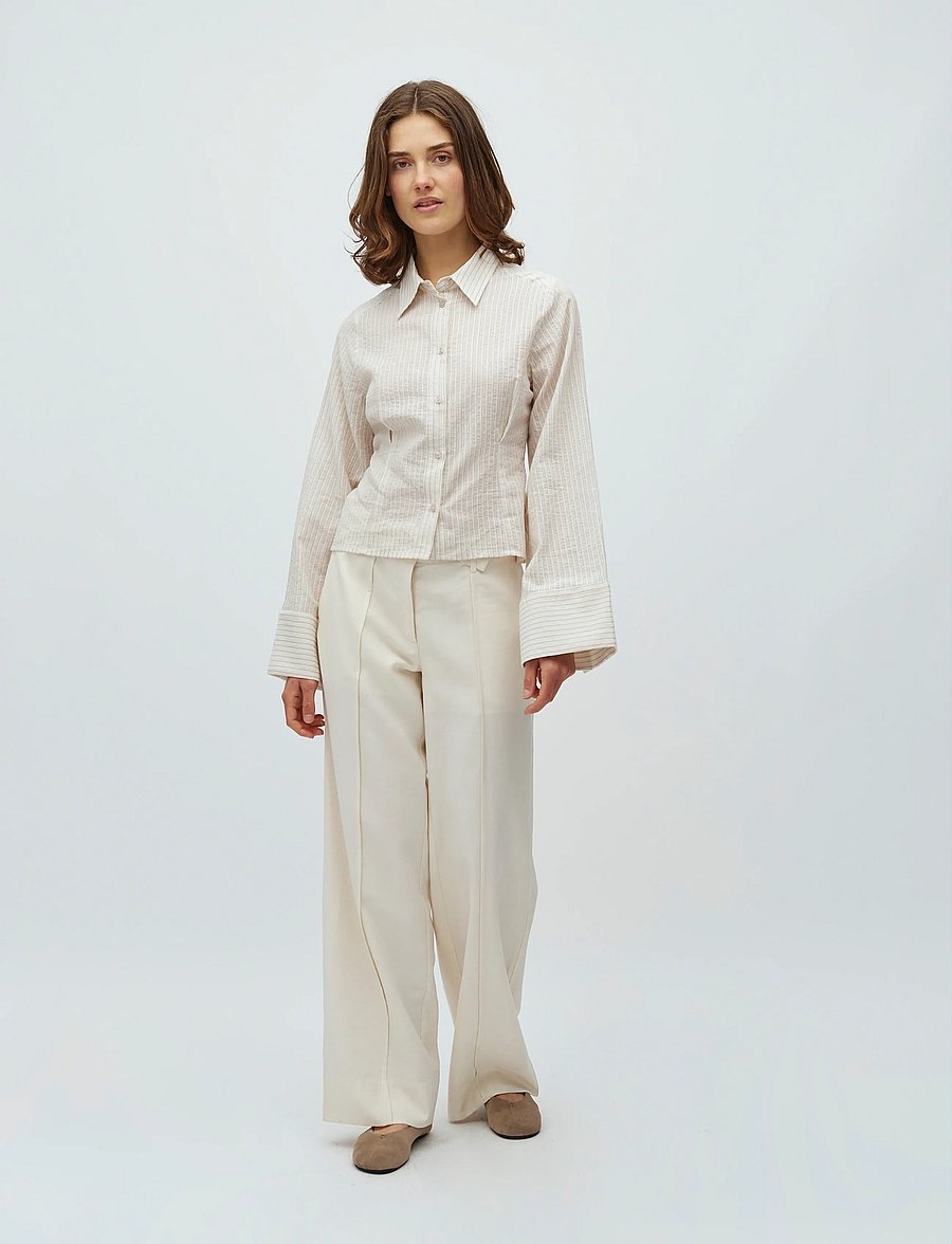 mbyM - Kalanna-M - long-sleeved shirts - white feather grey stripe - 0