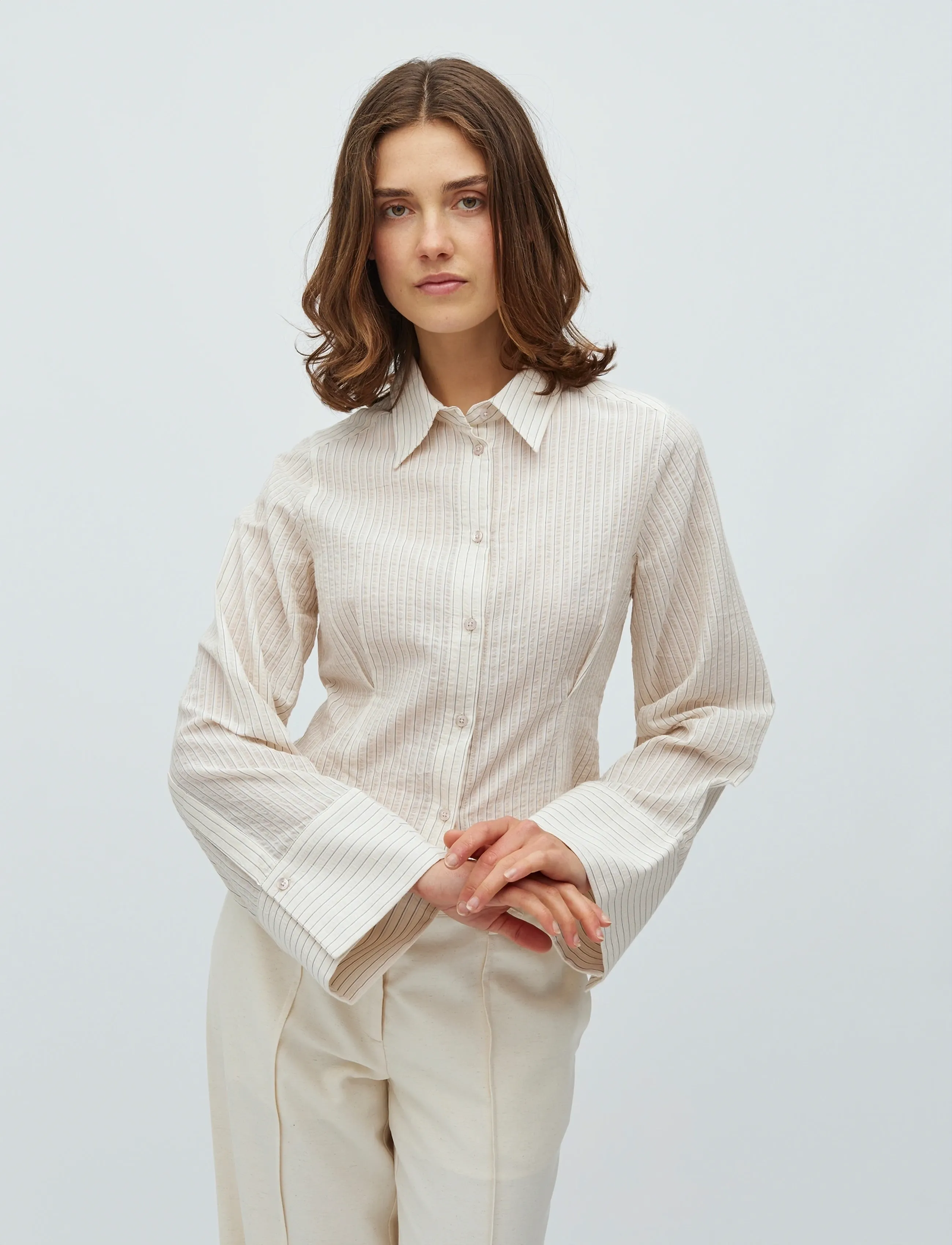 mbyM - Kalanna-M - long-sleeved shirts - white feather grey stripe - 3