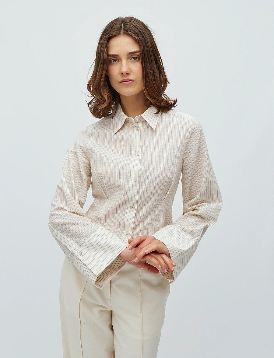 mbyM - Kalanna-M - long-sleeved shirts - white feather grey stripe - 3