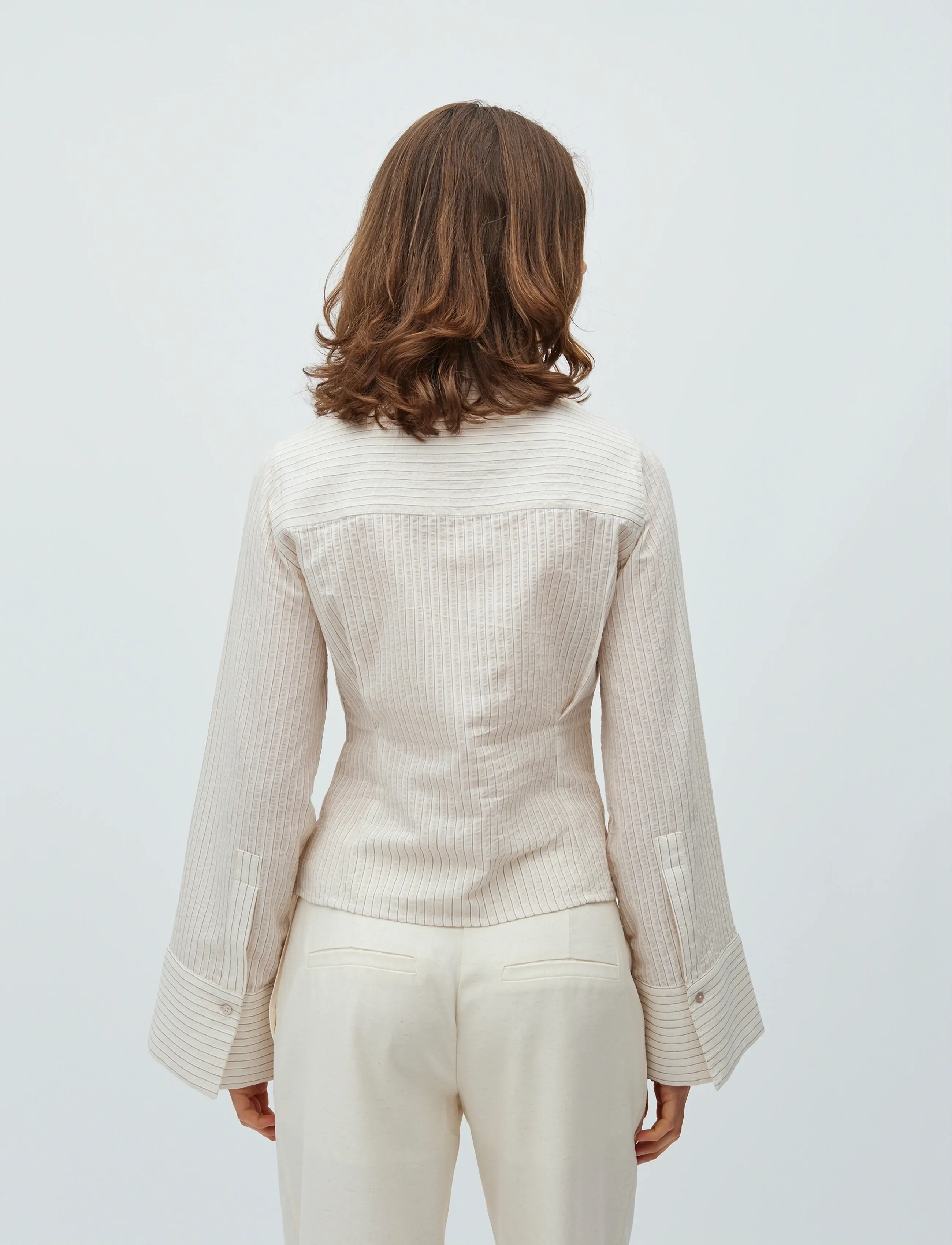 mbyM - Kalanna-M - long-sleeved shirts - white feather grey stripe - 4
