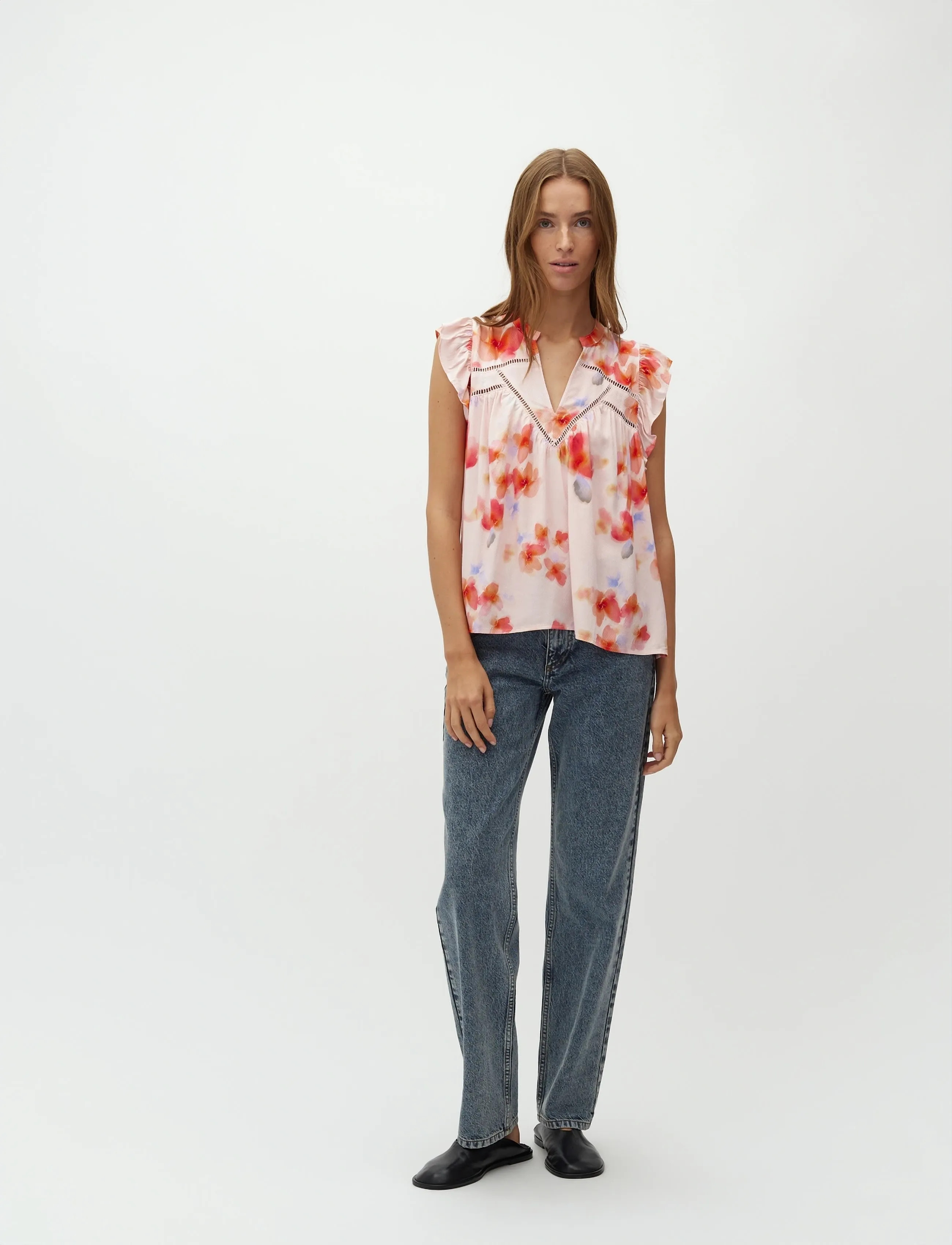 mbyM Mirava-M, Kvinder, Blomstret Flæsebluse, Pink, Str: XS