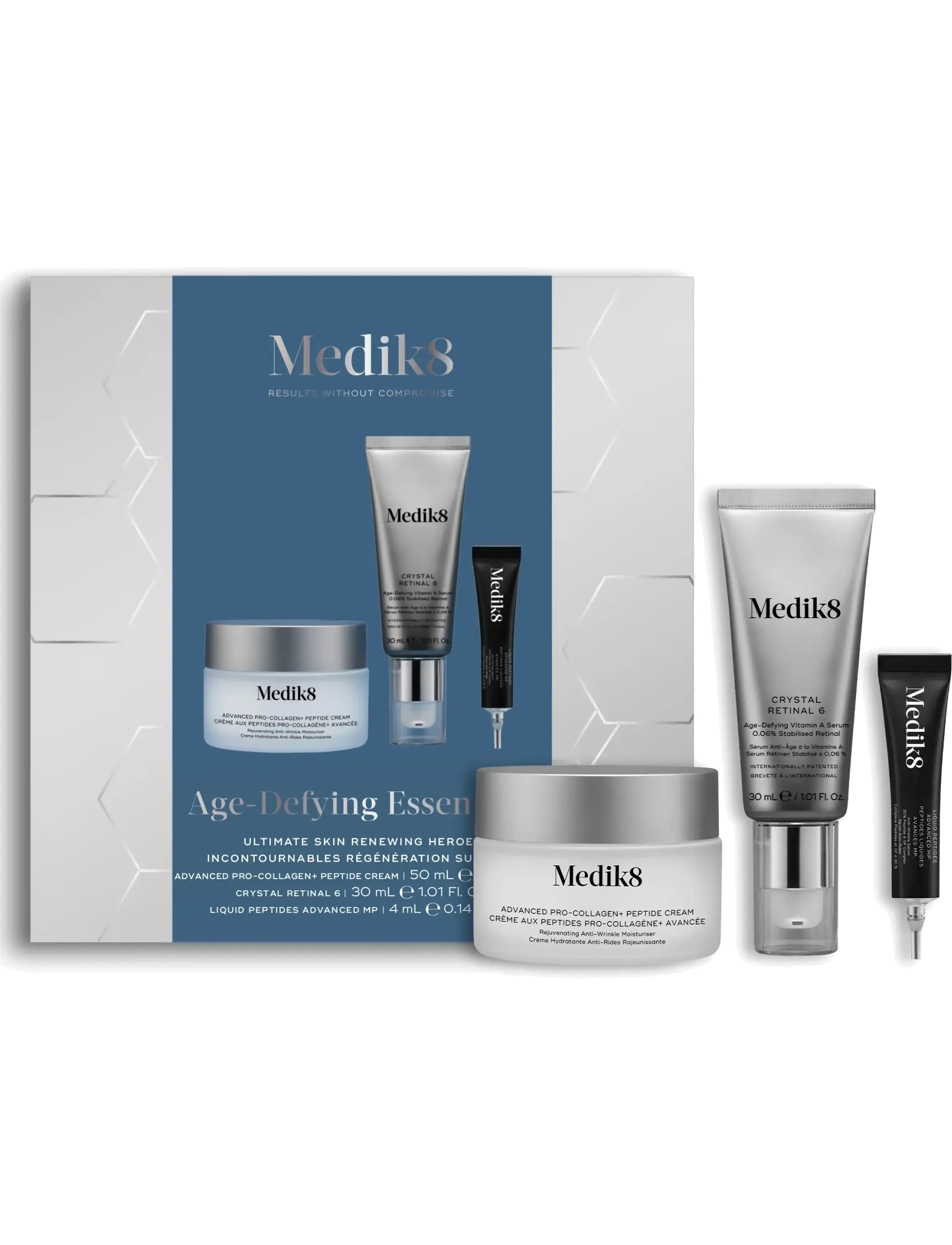 Medik8 Age-Defying Essentials: Advanced Pro-Collagen+ Peptide Cream, Crystal Retinal 6, Liquid Peptides - Gavesæt - CLEAR / undefined