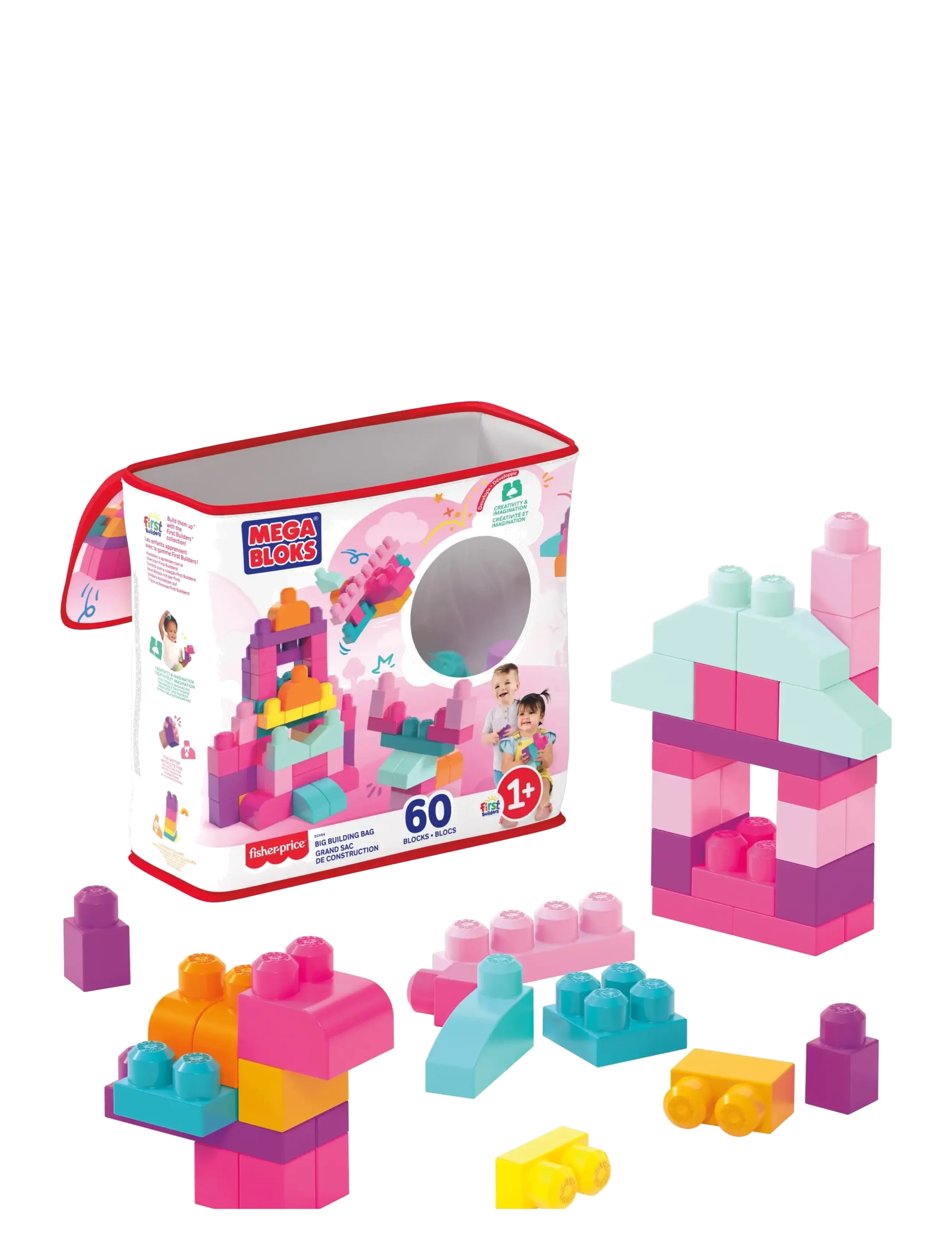 MEGA BLOKS Bloks First Builders Big Building Tasche Toy Blocks With Storage Tasche (60 Pieces) For Toddler Pink - One Size - Kinder