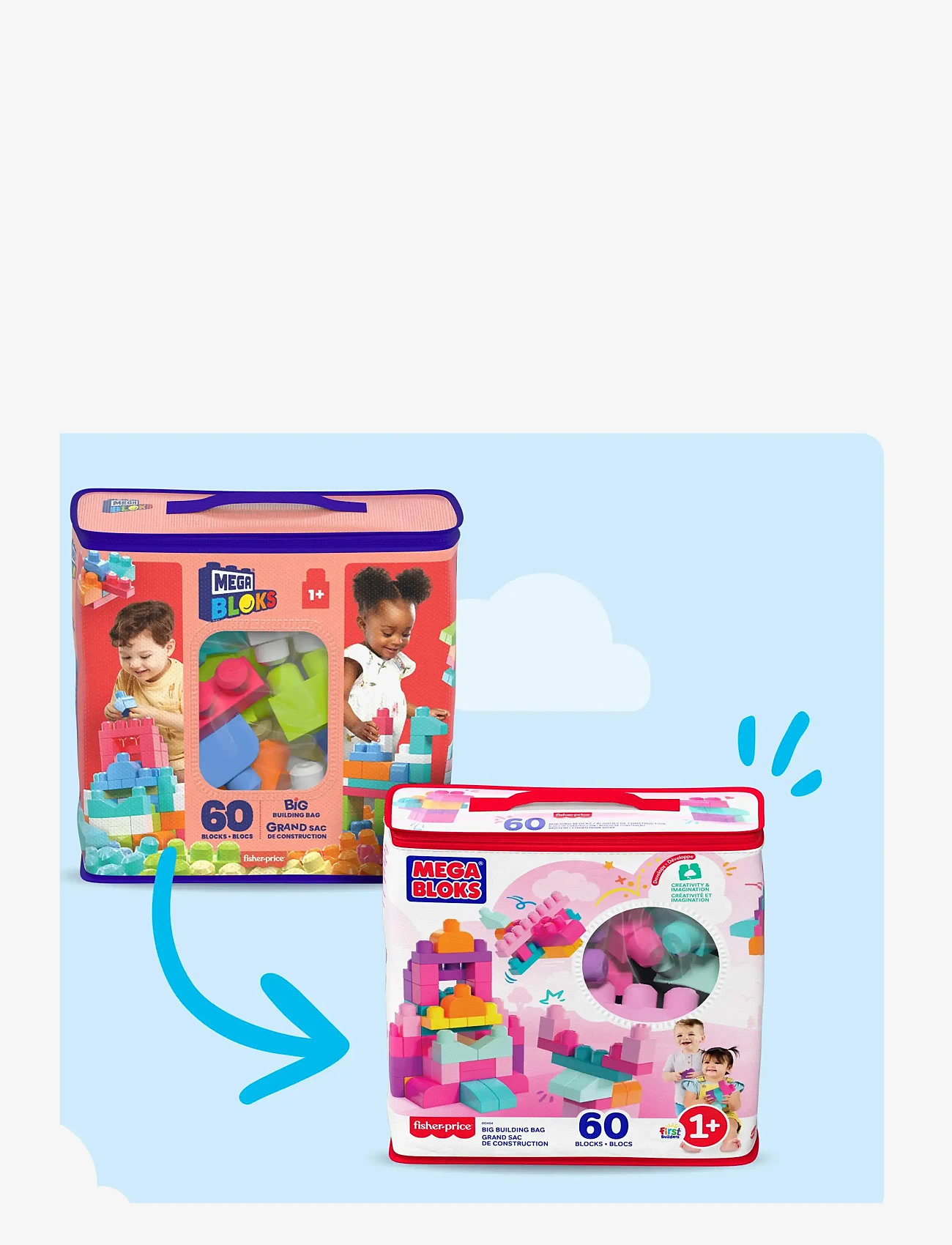 MEGA Bloks - BLOKS First Builders Big Building Bag Toy Blocks with Storage Bag (60 Pieces) for Toddler - ehitusklotsid - multi color - 2