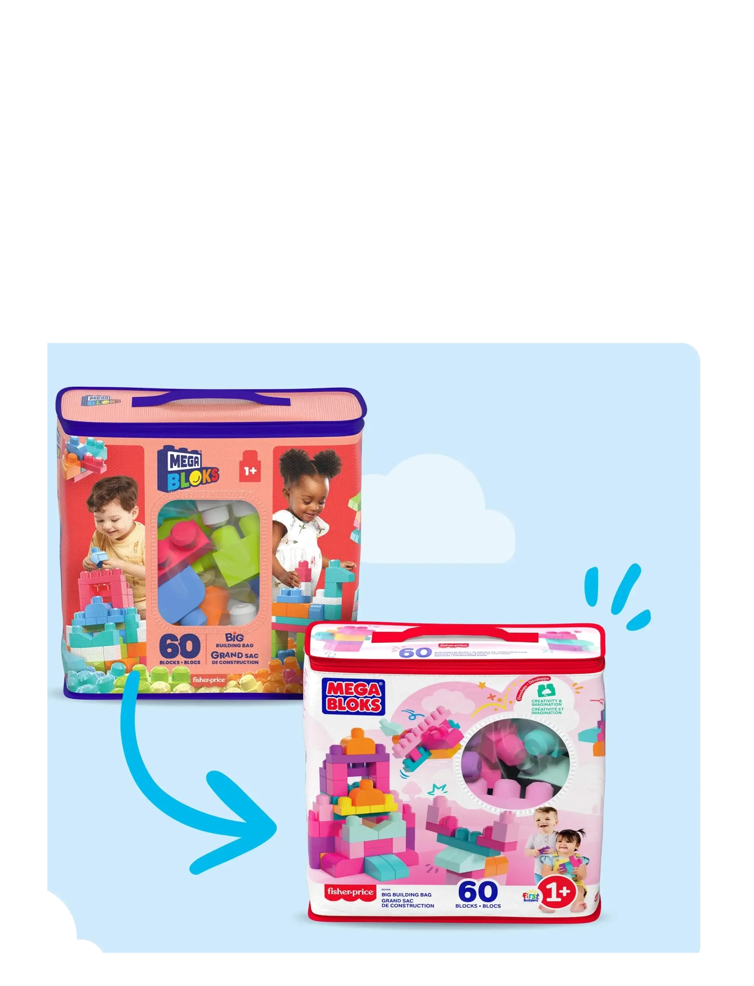 MEGA Bloks - BLOKS First Builders Big Building Bag Toy Blocks with Storage Bag (60 Pieces) for Toddler - byggeklosser - multi color - 2