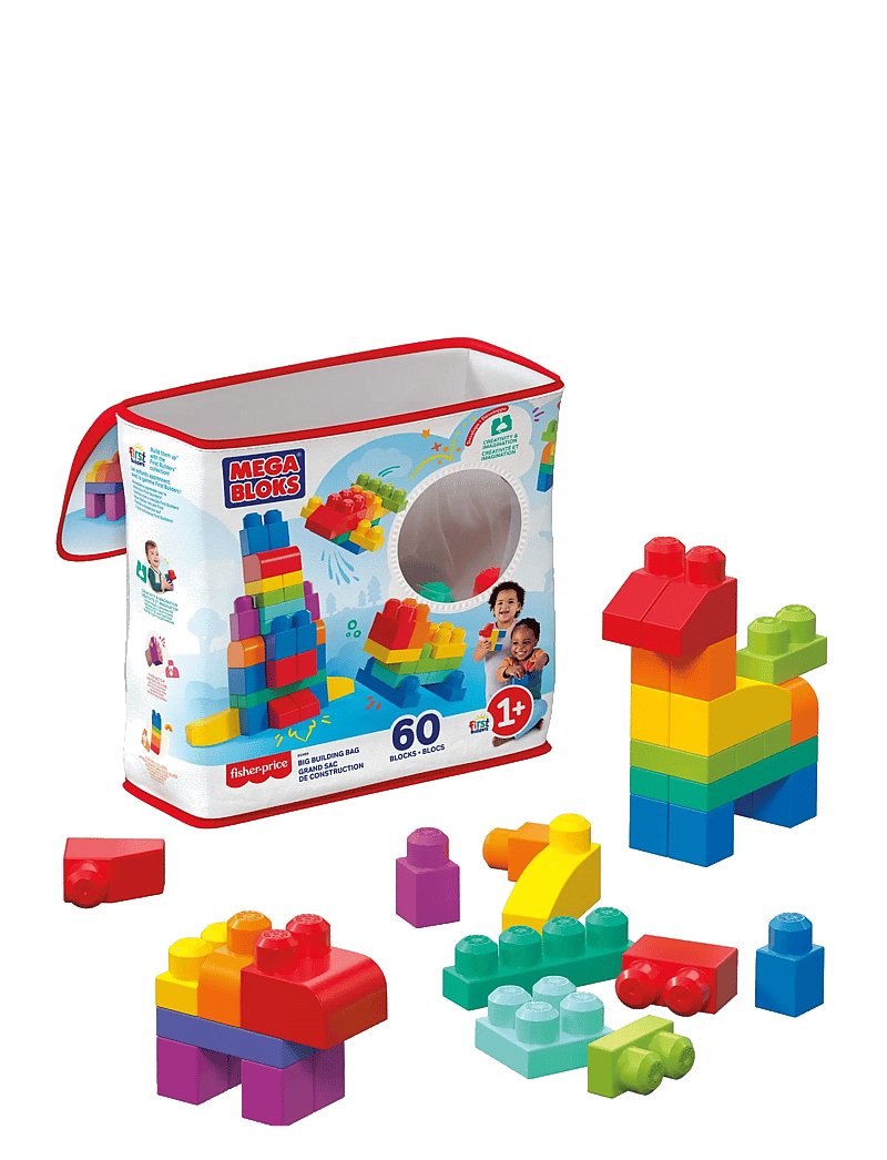 MEGA Bloks - BLOKS First Builders Big Building Bag Toy Blocks with Storage Bag (60 Pieces) for Toddler - kubbar - multi color - 1