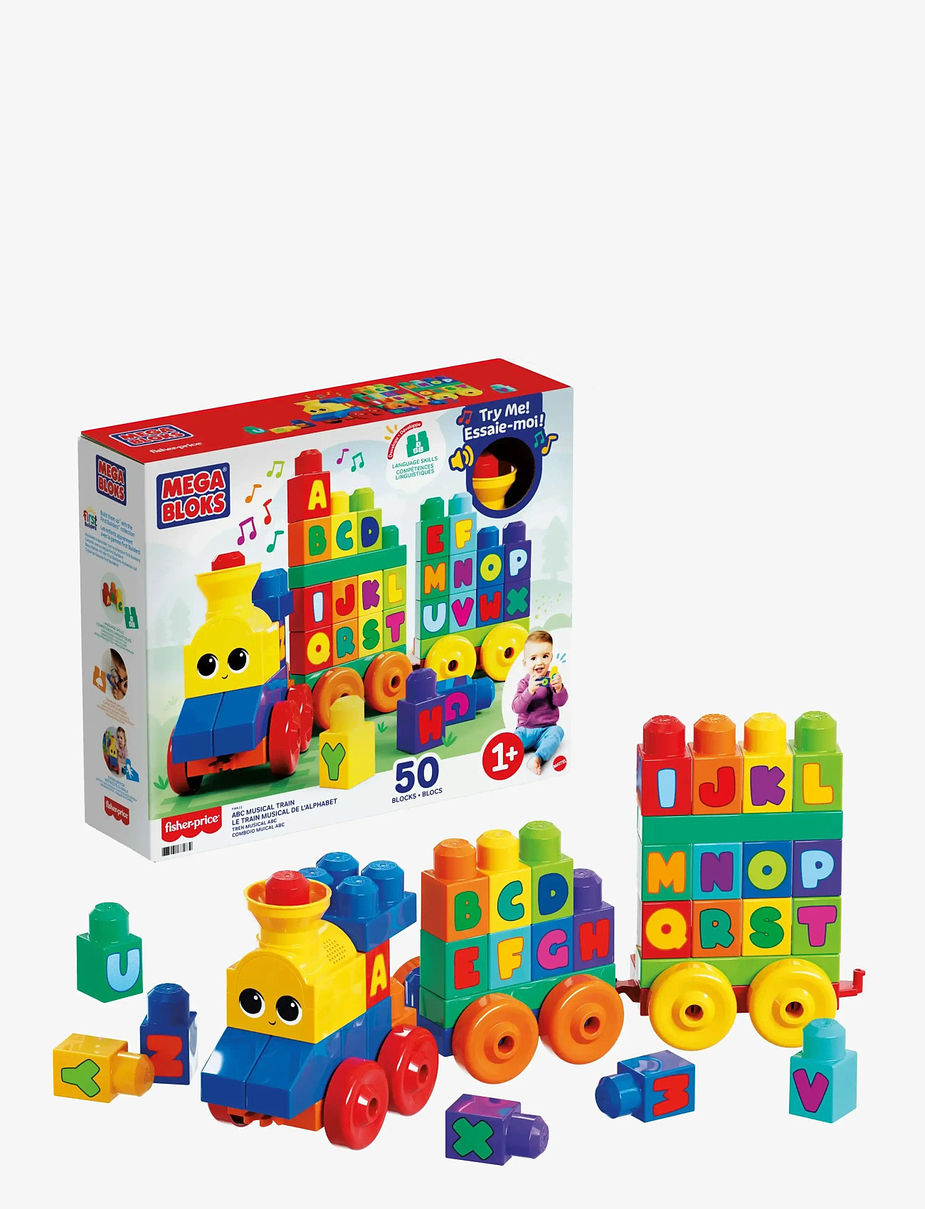 MEGA Bloks BLOKS First Builders ABC Musical Train Toy Building Blocks with Music (50 Pieces) for Toddler - Statybiniai blokai - MULTI COLOR / multi
