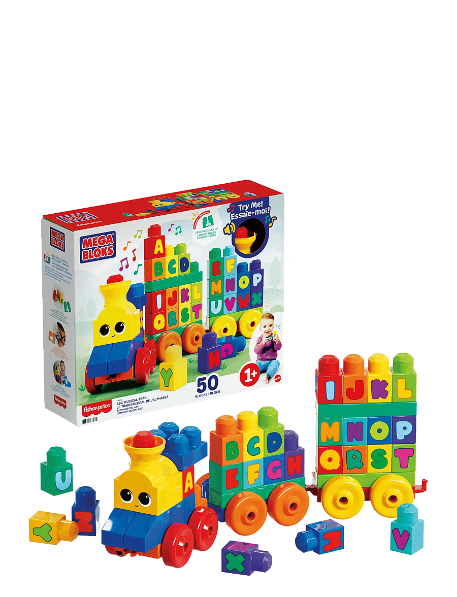 MEGA Bloks - BLOKS First Builders ABC Musical Train Toy Building Blocks with Music (50 Pieces) for Toddler - ehitusklotsid - multi color - 1